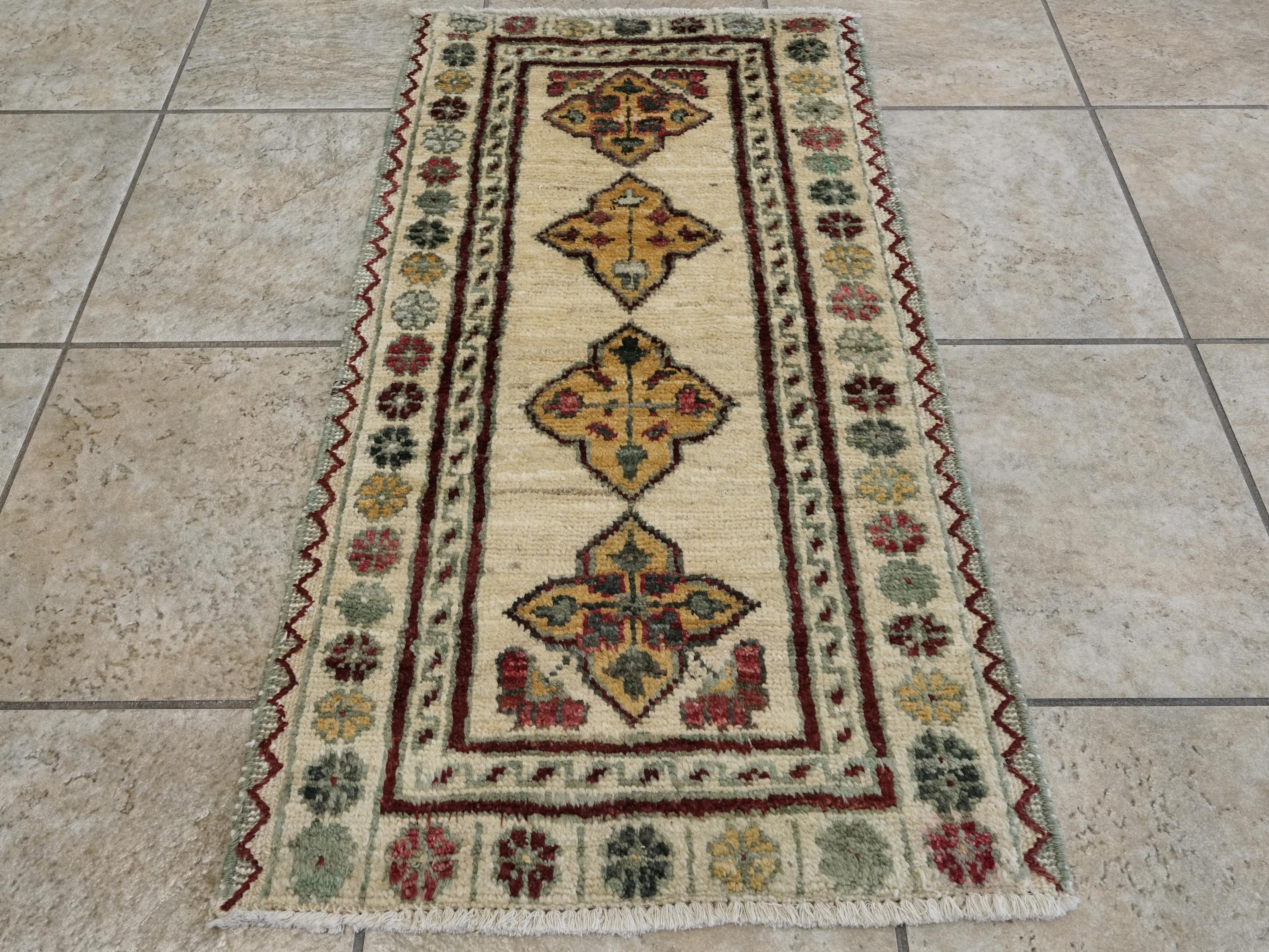 2x3 Ft Hand Knotted Gabbeh Rug - Beige Tribal Doormat