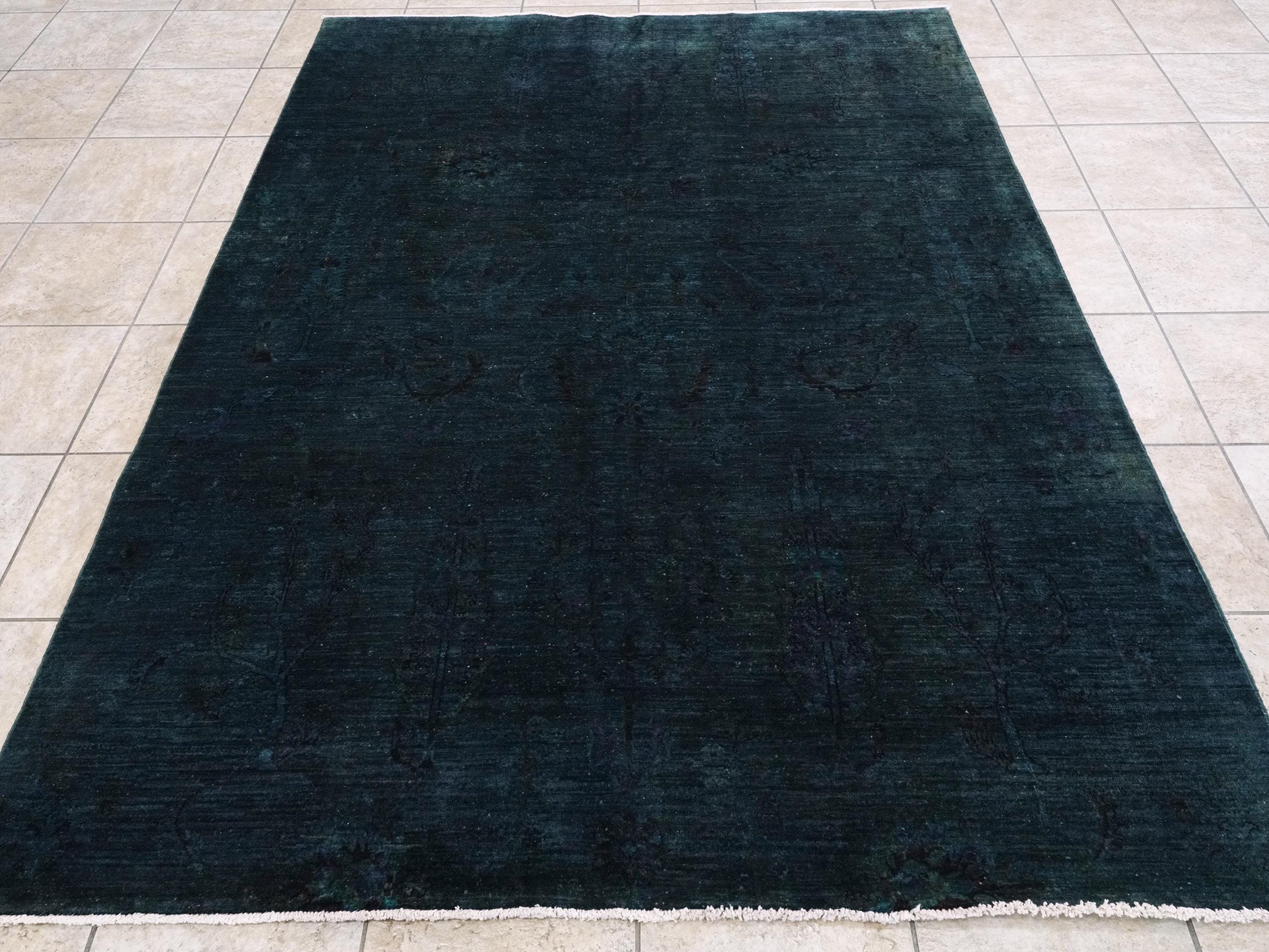 6x8 Ft Dark Blue Serapi Rug - Handmade Afghan Wool Area Rug - Over Dyed