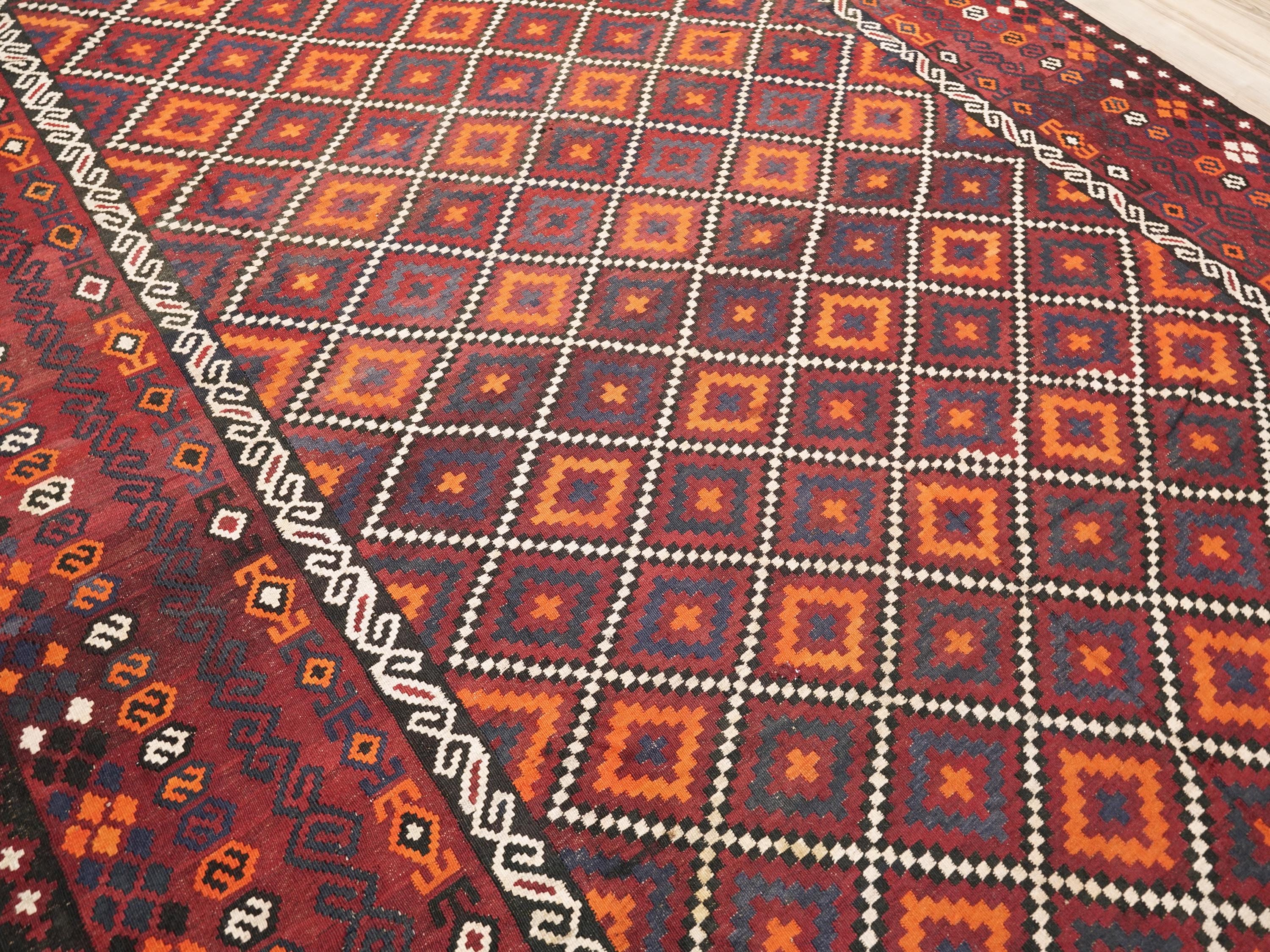 9x14 Ft Vintage Maimana Kilim Rug - Traditional Red Flat Weave