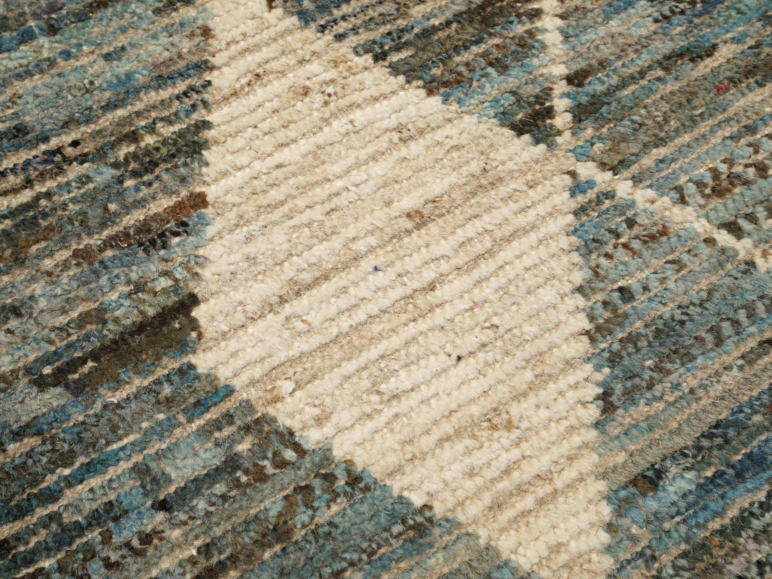 16 Ft Blue Moroccan Runner Rug - Afghan Handmade Wool Rug