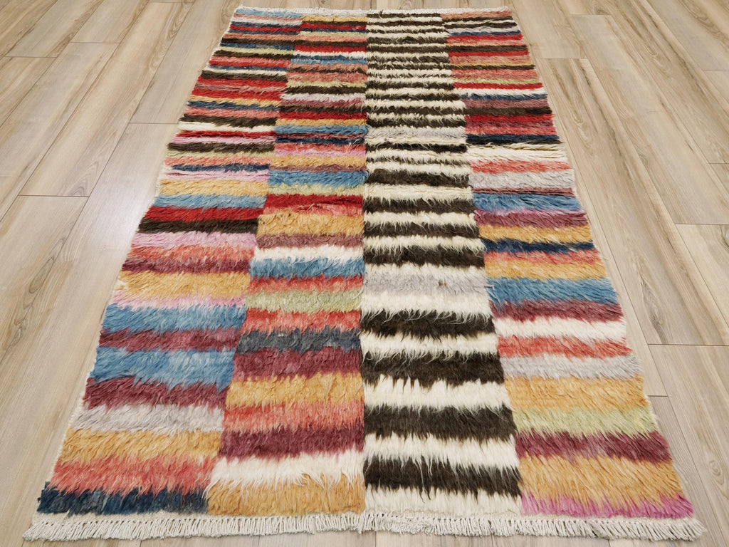 4x6 Ft Multicolor Moroccan Rug - Hand Knotted Shaggy Rug