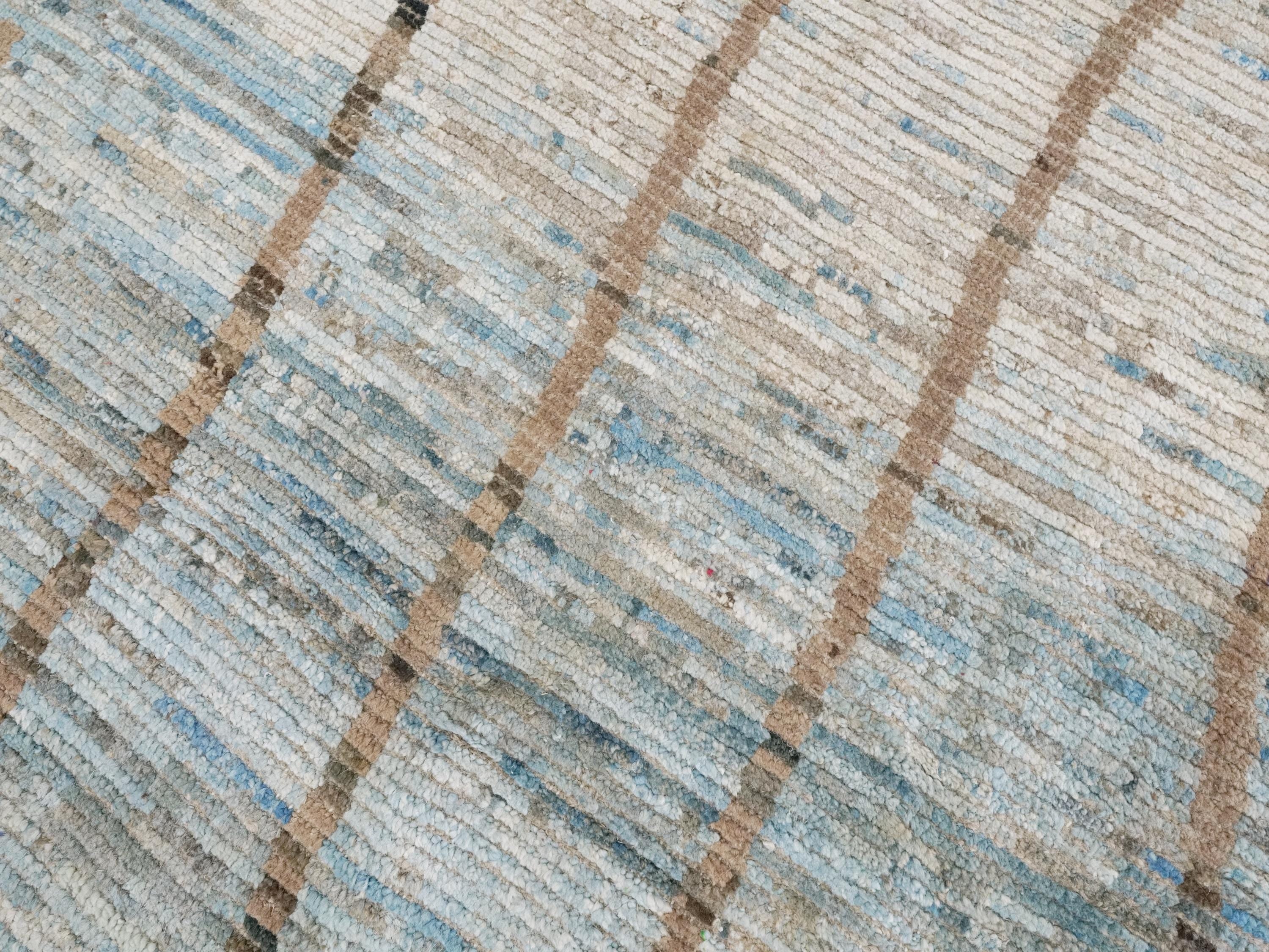4x6 Ft Blue & Brown Moroccan Rug - Hand Knotted Wool Area Rug