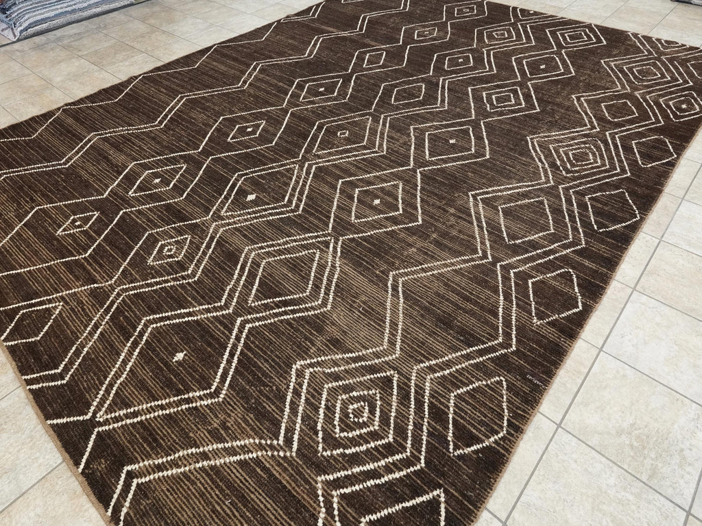10x14 Ft Dark Brown Moroccan Rug - Afghan Handmade Wool Rug