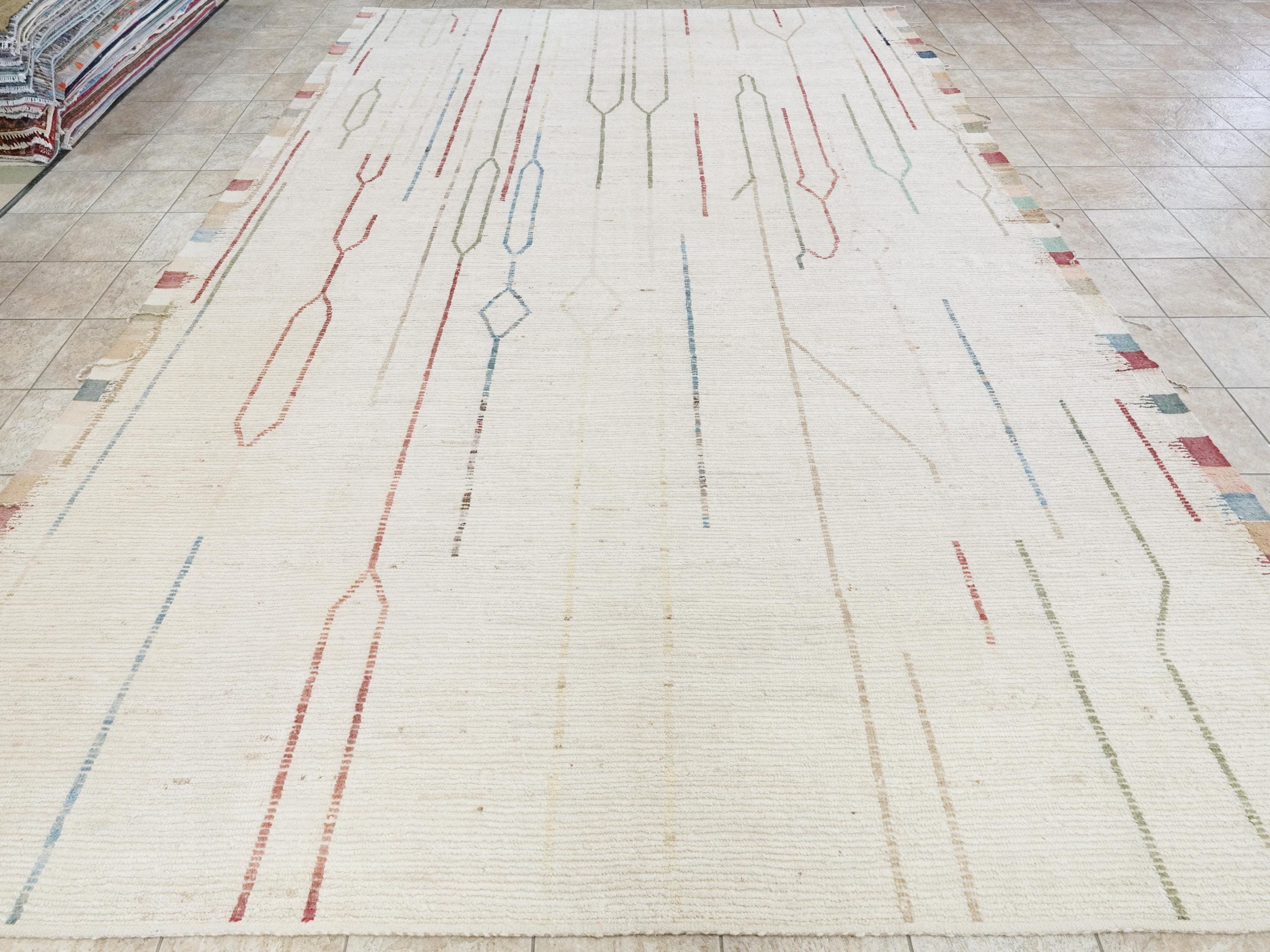 12x15 Ft Afghan Area Rug - Handmade Beige Moroccan Wool Rug