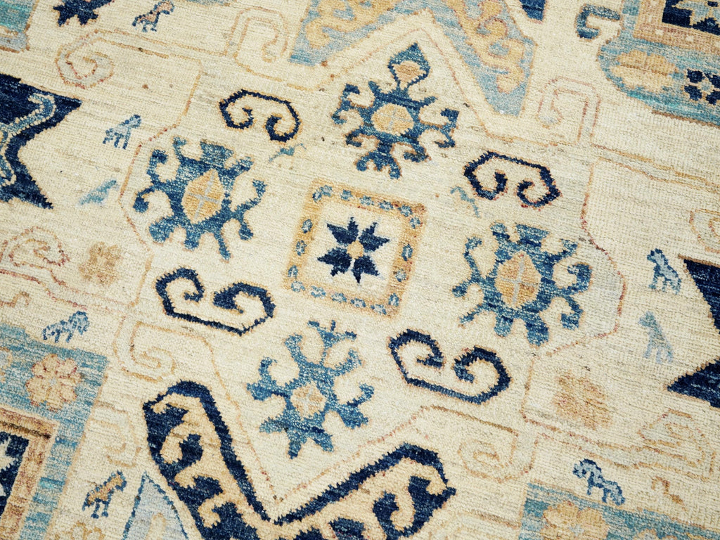 6x9 Ft Antique Heriz Rug - Beige & Blue Persian Rug