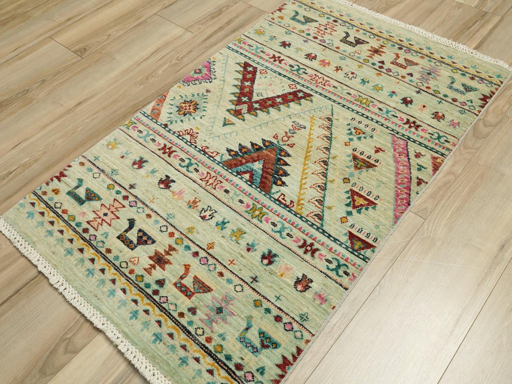 3x5 Ft Light Green Khorjin Rug - Handmade Oriental Rug