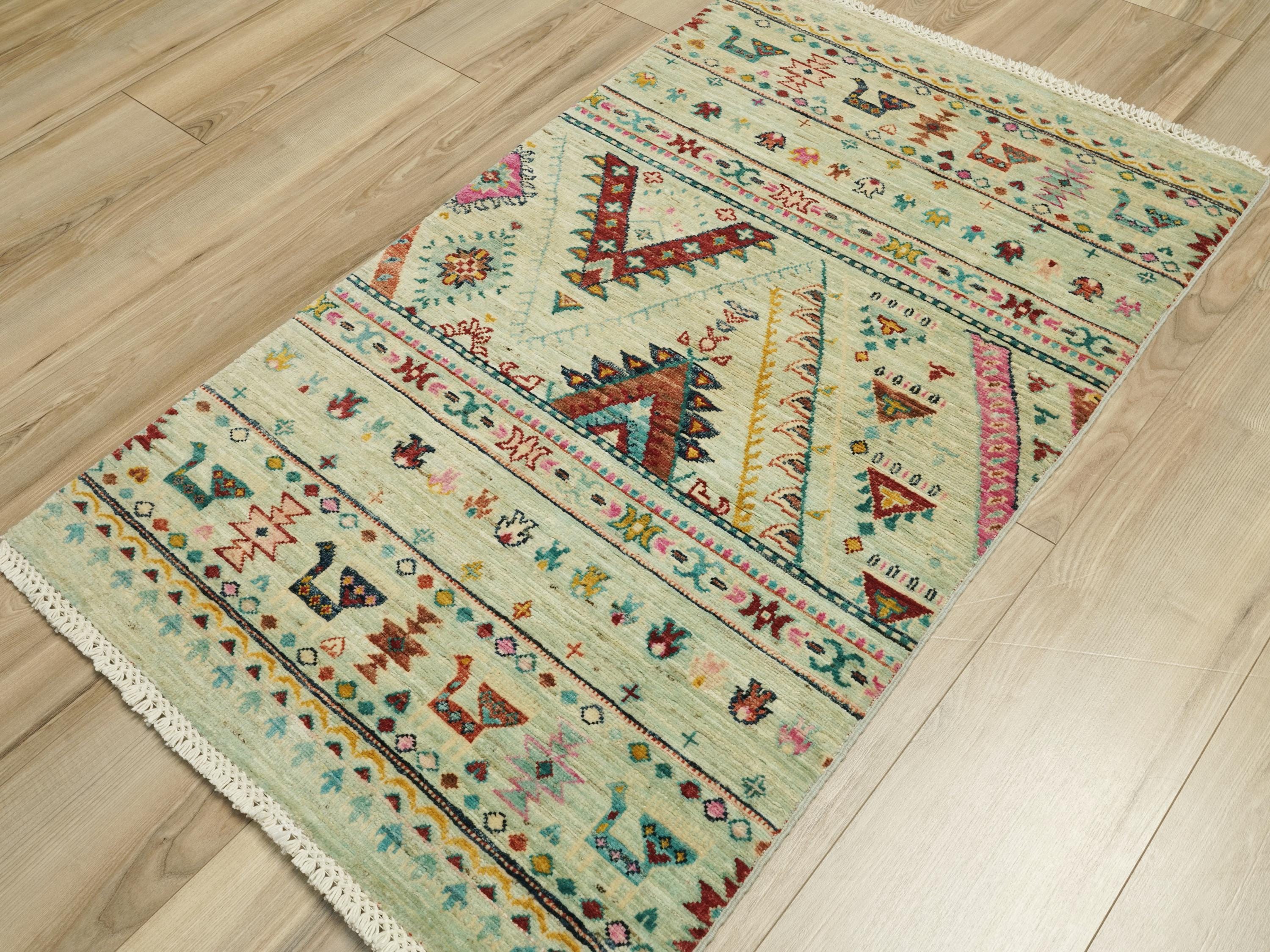 3x5 Ft Light Green Khorjin Rug - Handmade Oriental Rug