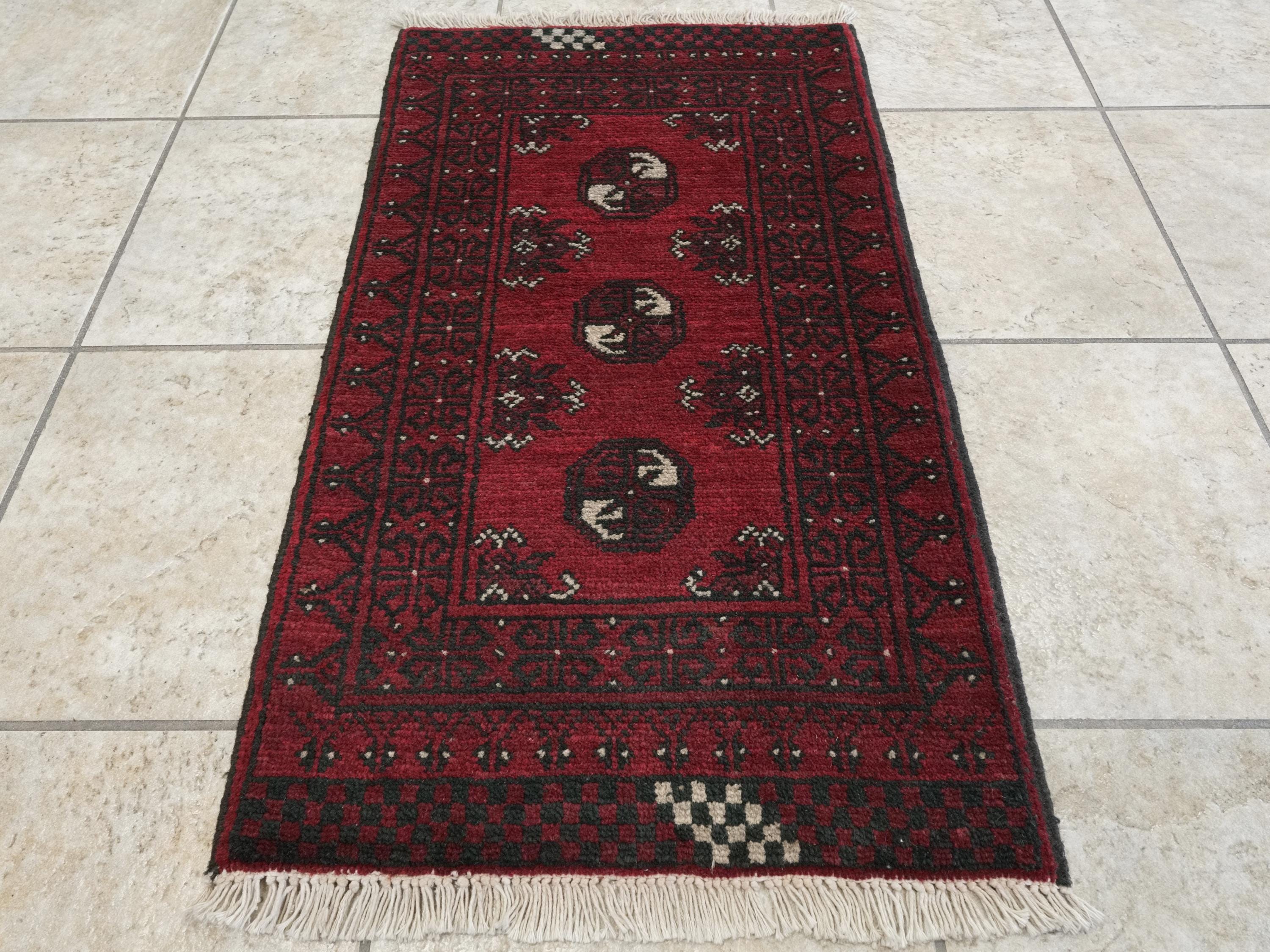 2x3 Ft Red Ersari Rug - Hand Knotted Afghan Wool Rug