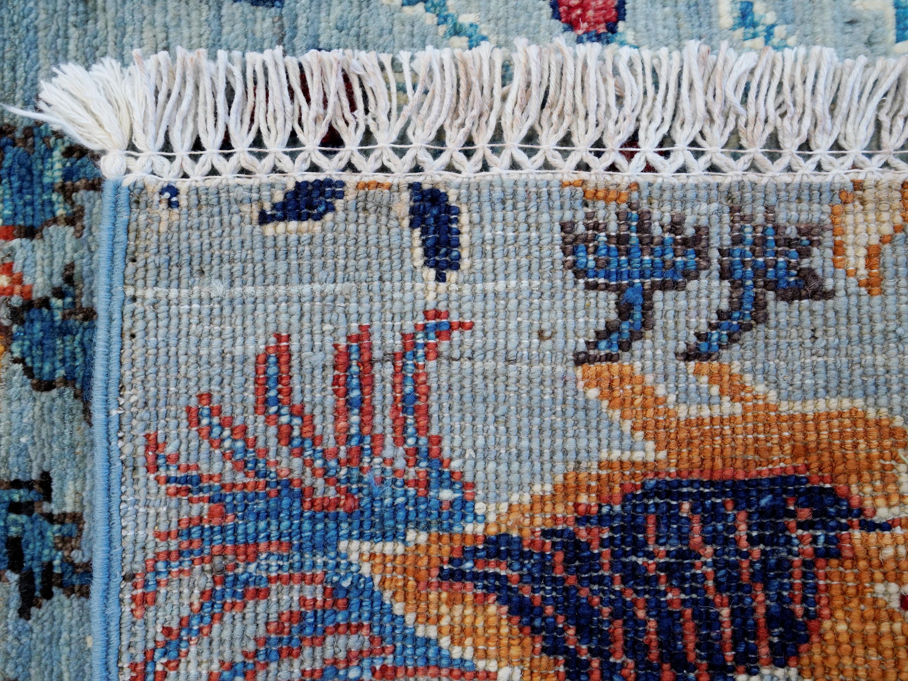 3x5 Ft Light Blue Bird Rug - Handmade Afghan Wool Rug - Floral Design