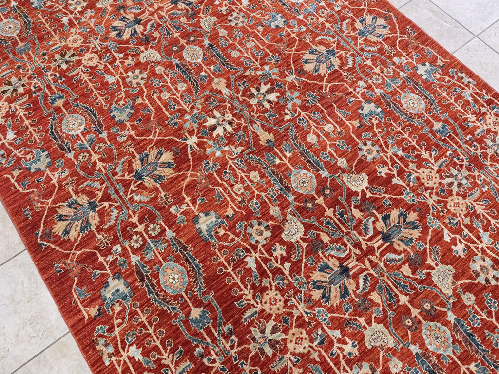 6x9 Ft Red Serapi Rug - Afghan Oriental Rug - Allover Floral Design