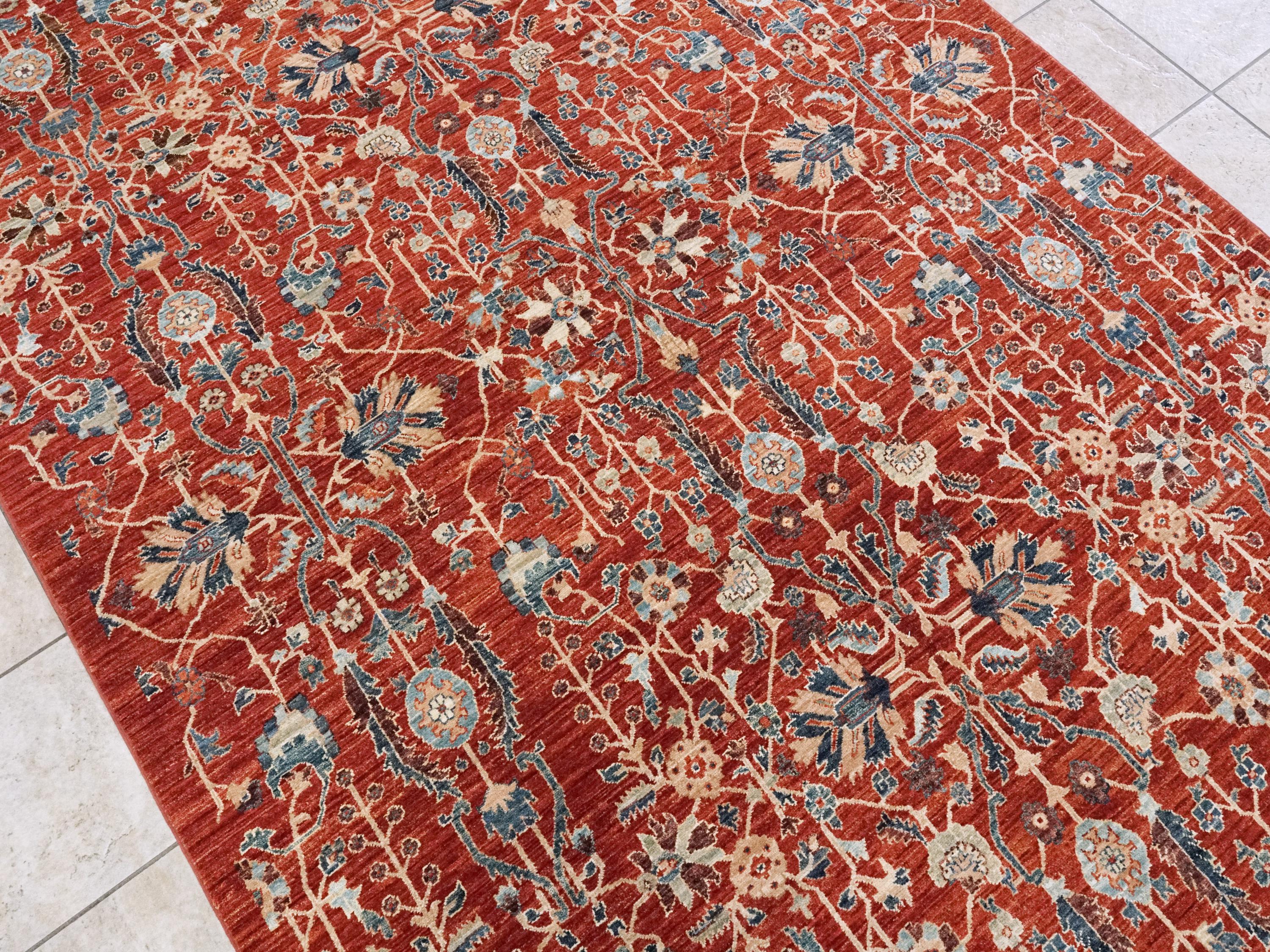 6x9 Ft Red Serapi Rug - Afghan Oriental Rug - Allover Floral Design