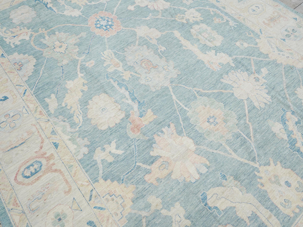 10x14 Ft Light Blue Ushak Rug - Hand Knotted Wool Area Rug