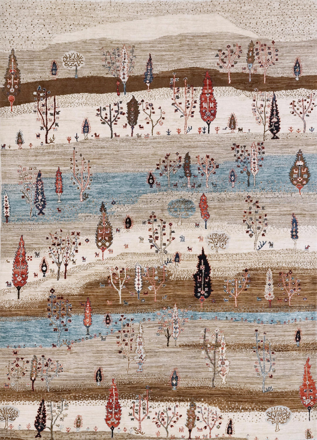 6x9 Ft Beige Landscape Rug - Hand Knotted Oriental Rug