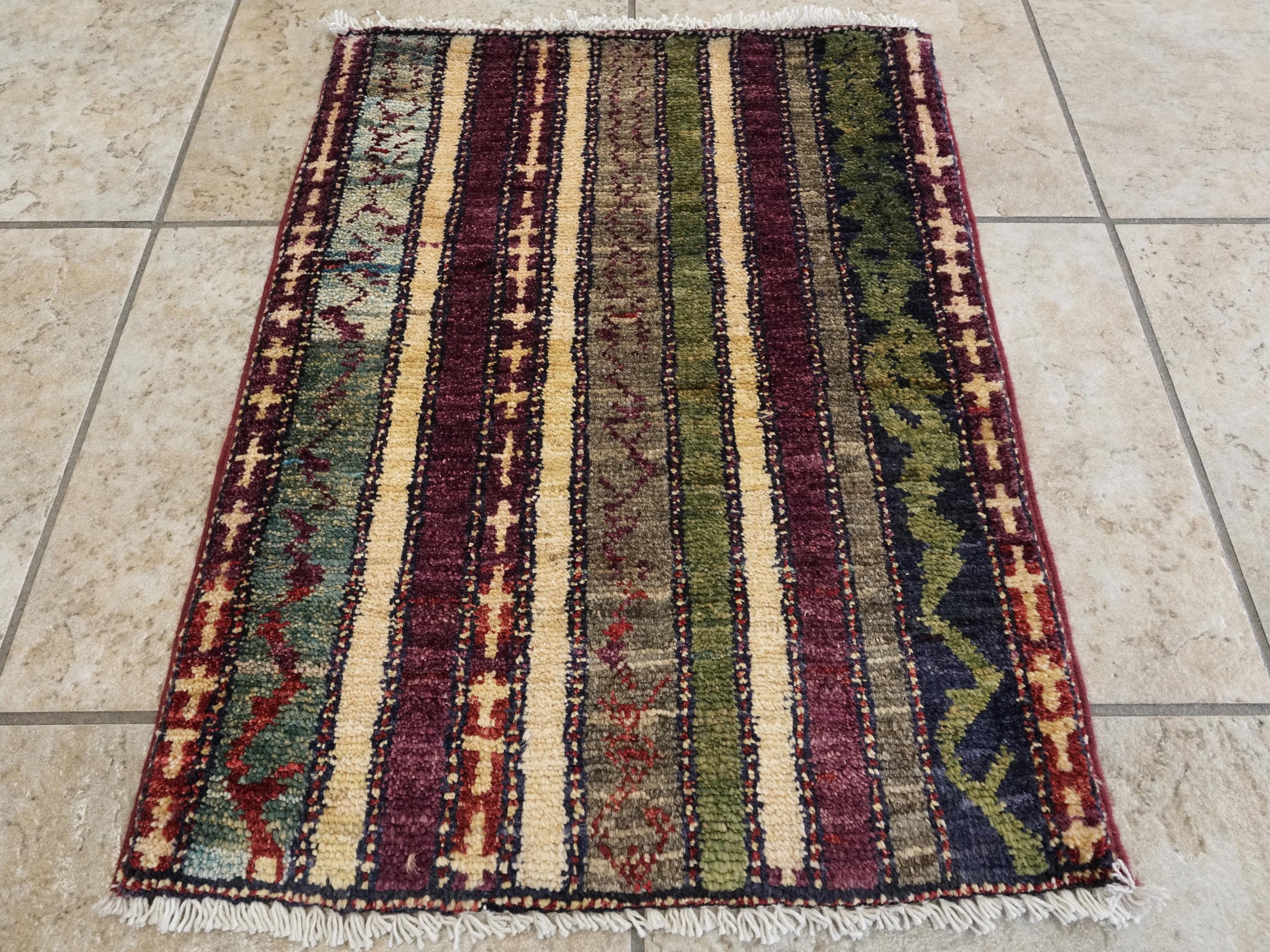1x2 Ft Hand Knotted Purple Heriz Rug - Afghan Wool Accent Rug