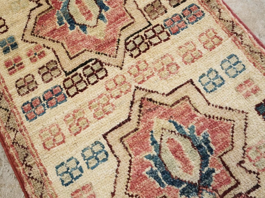 1x2 Ft Hand Knotted Beige Serapi Rug - Ghazni Wool Oriental Rug