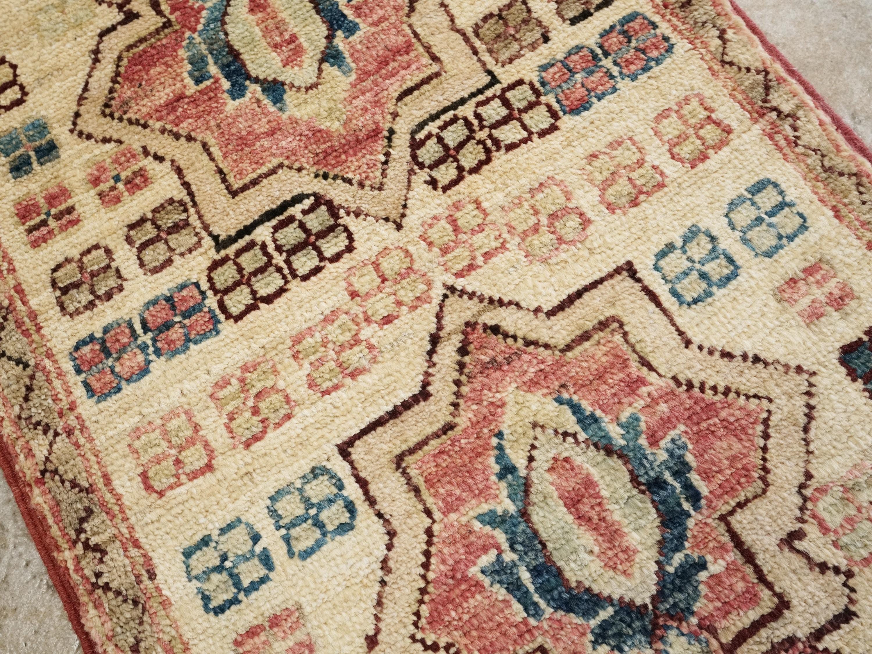 1x2 Ft Hand Knotted Beige Serapi Rug - Ghazni Wool Oriental Rug