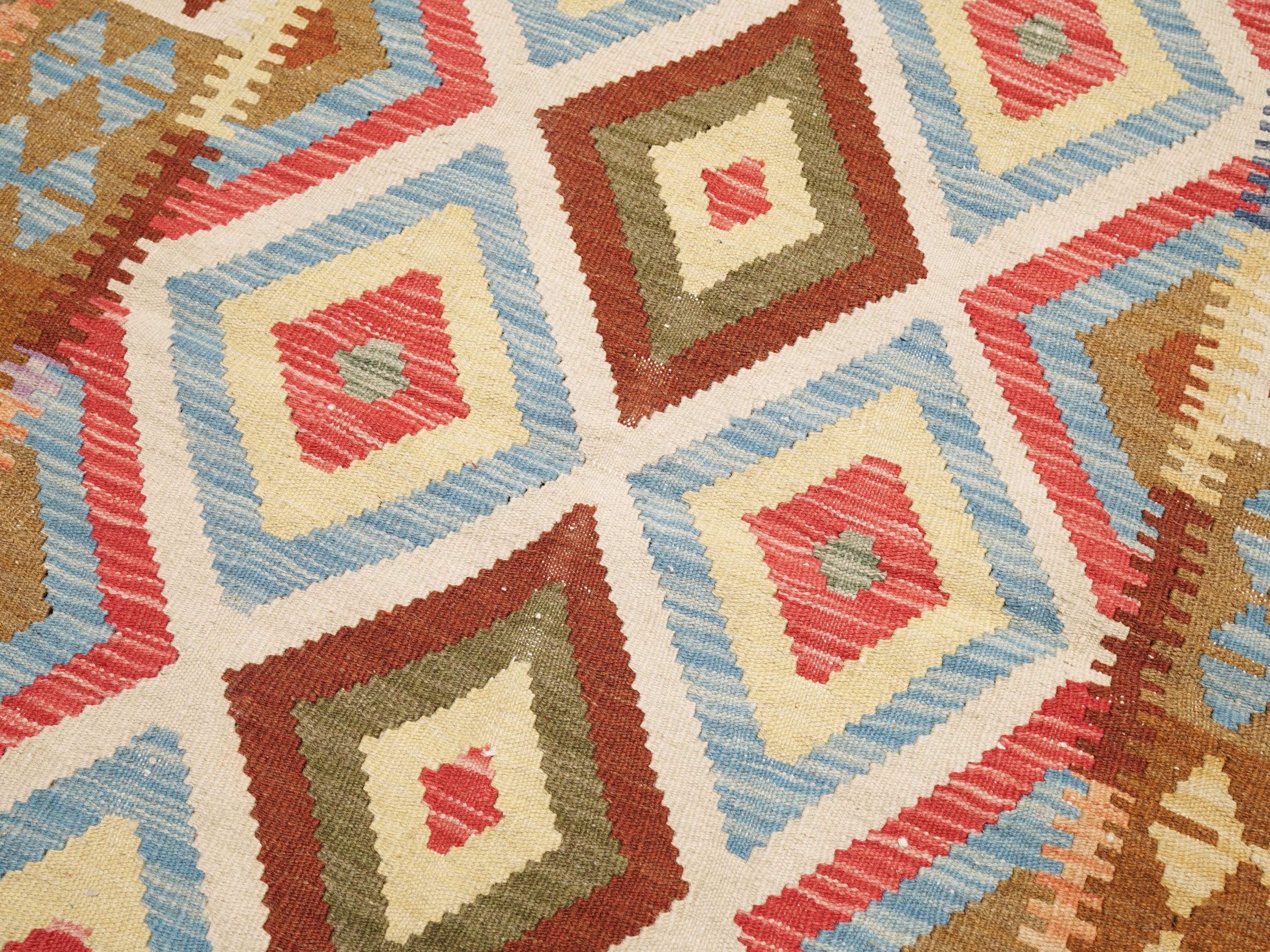 4x6 Ft Wool Kilim Rug - Colorful Flat Weave Tribal Rug