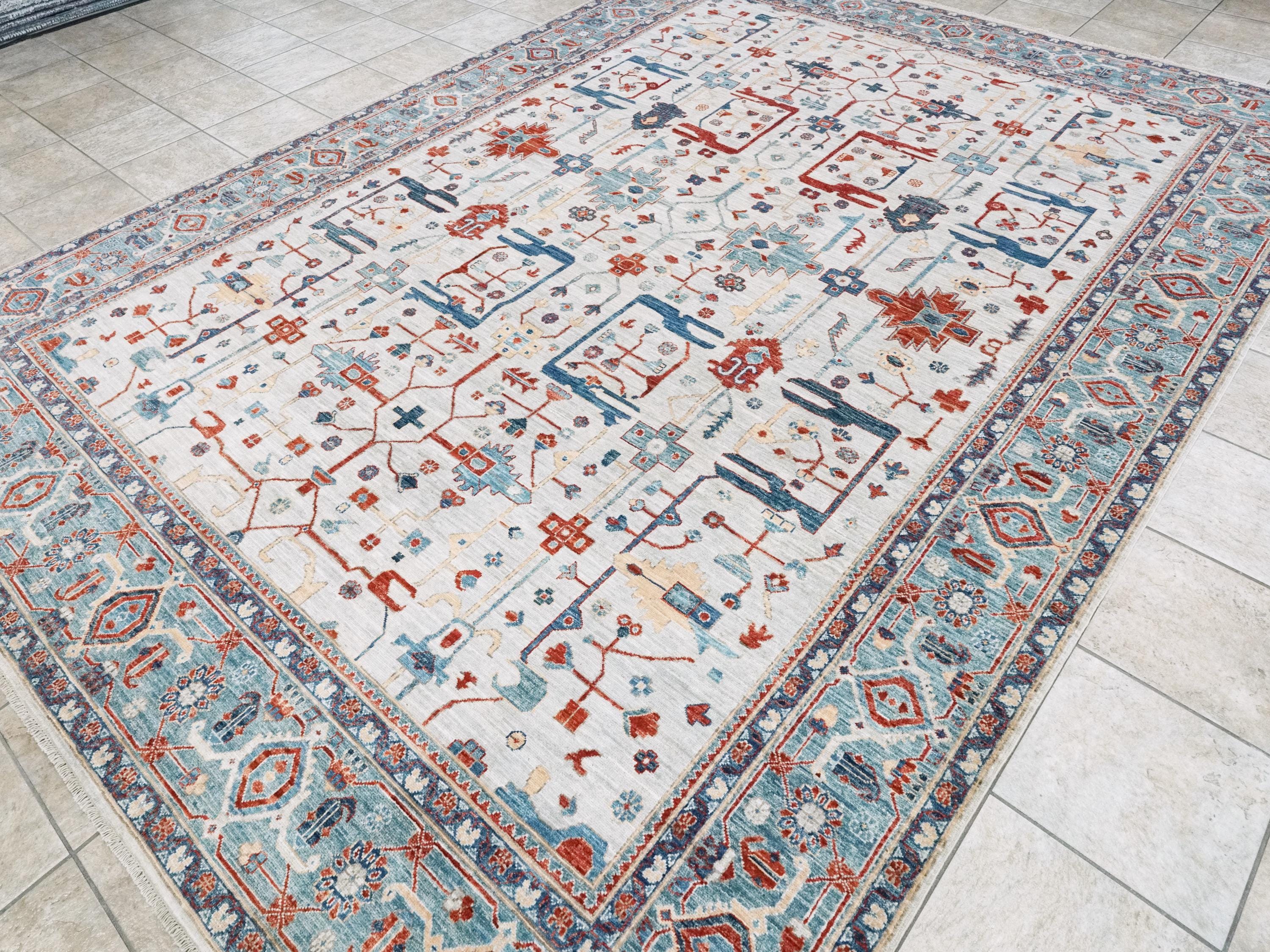 9x12 Ft Blue & Gray Heriz Rug - Afghan Wool Area Rug