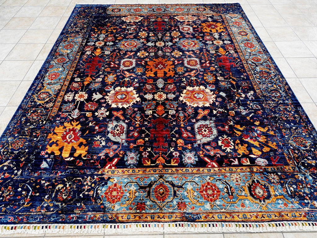 8x10 Ft Dark Blue Bidjar Rug - Hand Knotted Wool Oriental Rug - Broken Design
