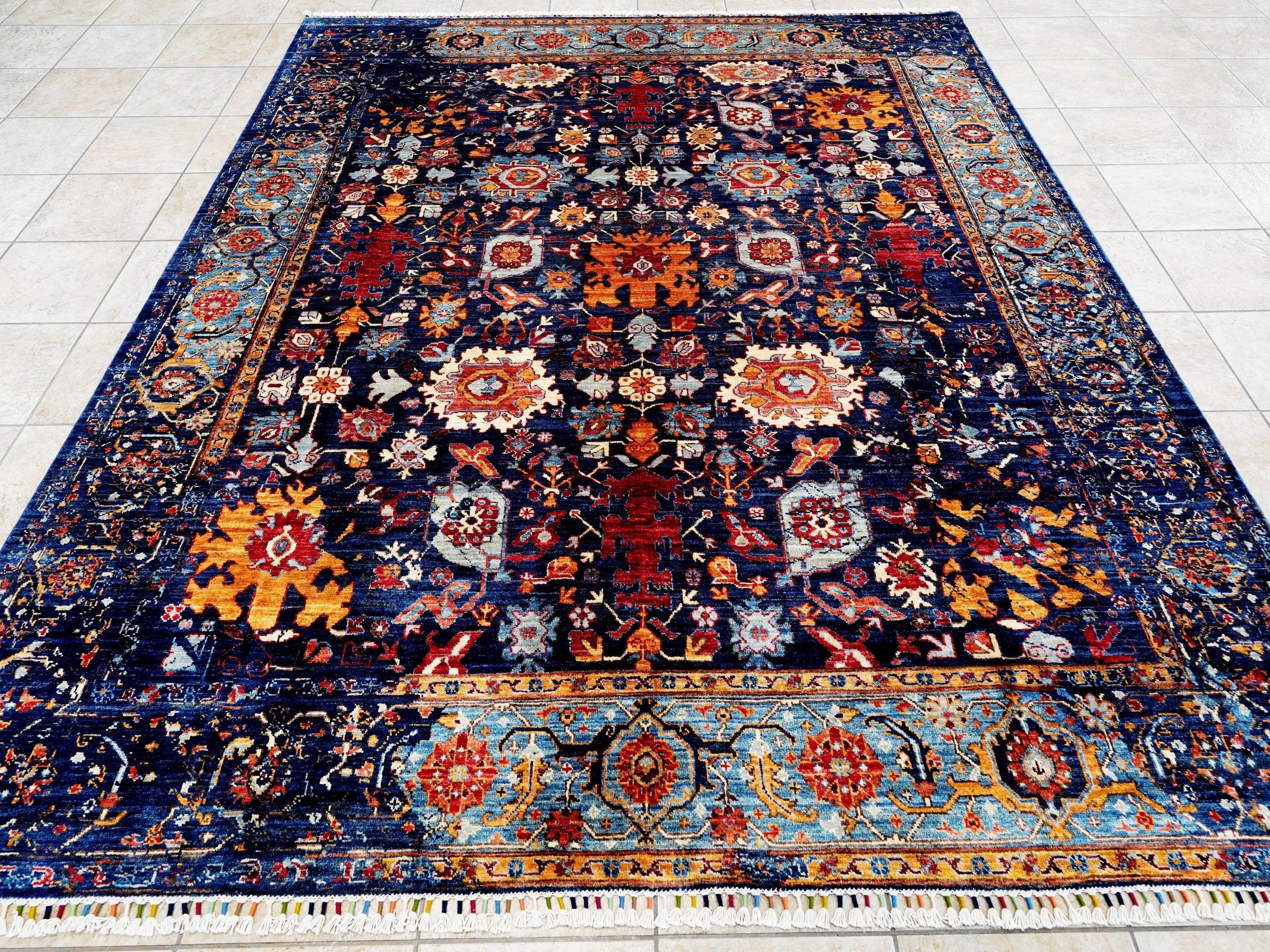 8x10 Ft Dark Blue Bidjar Rug - Hand Knotted Wool Oriental Rug - Broken Design