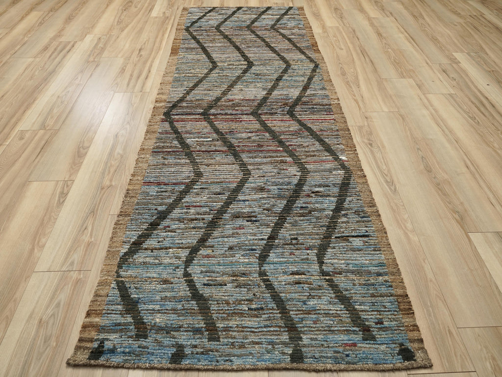 10 Ft Blue Moroccan Runner Rug - Afghan Wool Rug