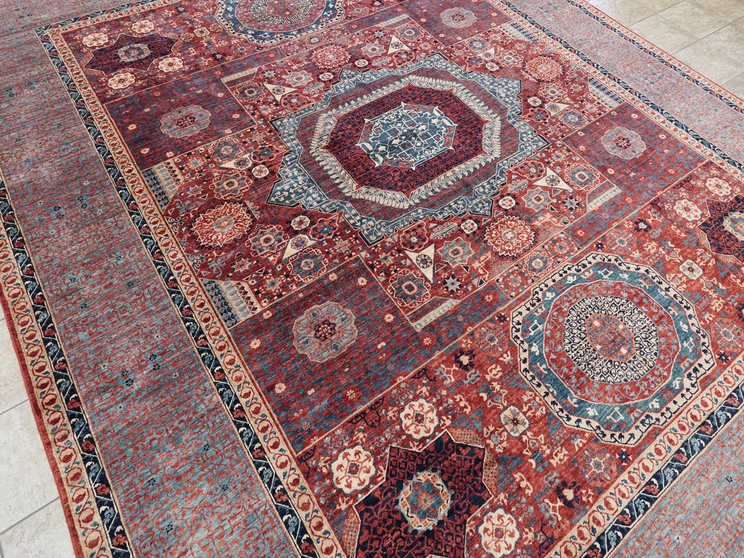 12x15 Ft Red Mamluk Rug - Handmade Afghan Oriental Rug - Oversize