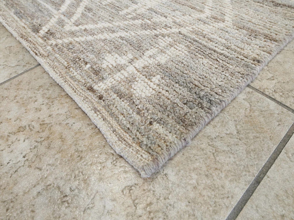 10 Ft Handmade Afghan Wool Runner Rug - Light Gray Moroccan Design