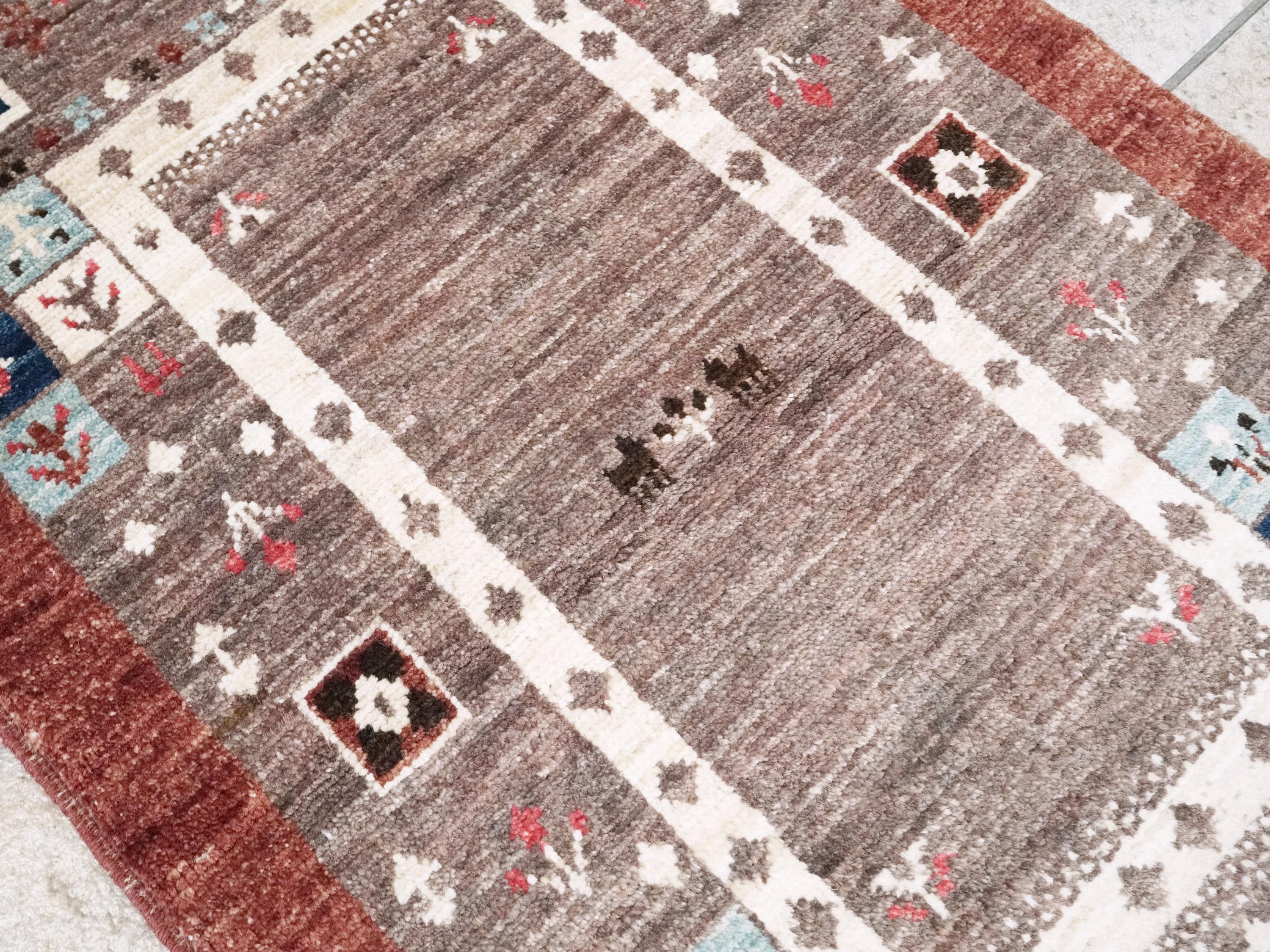 2x3 Ft Brown Gabbeh Rug - Tribal Hand Knotted Wool Rug