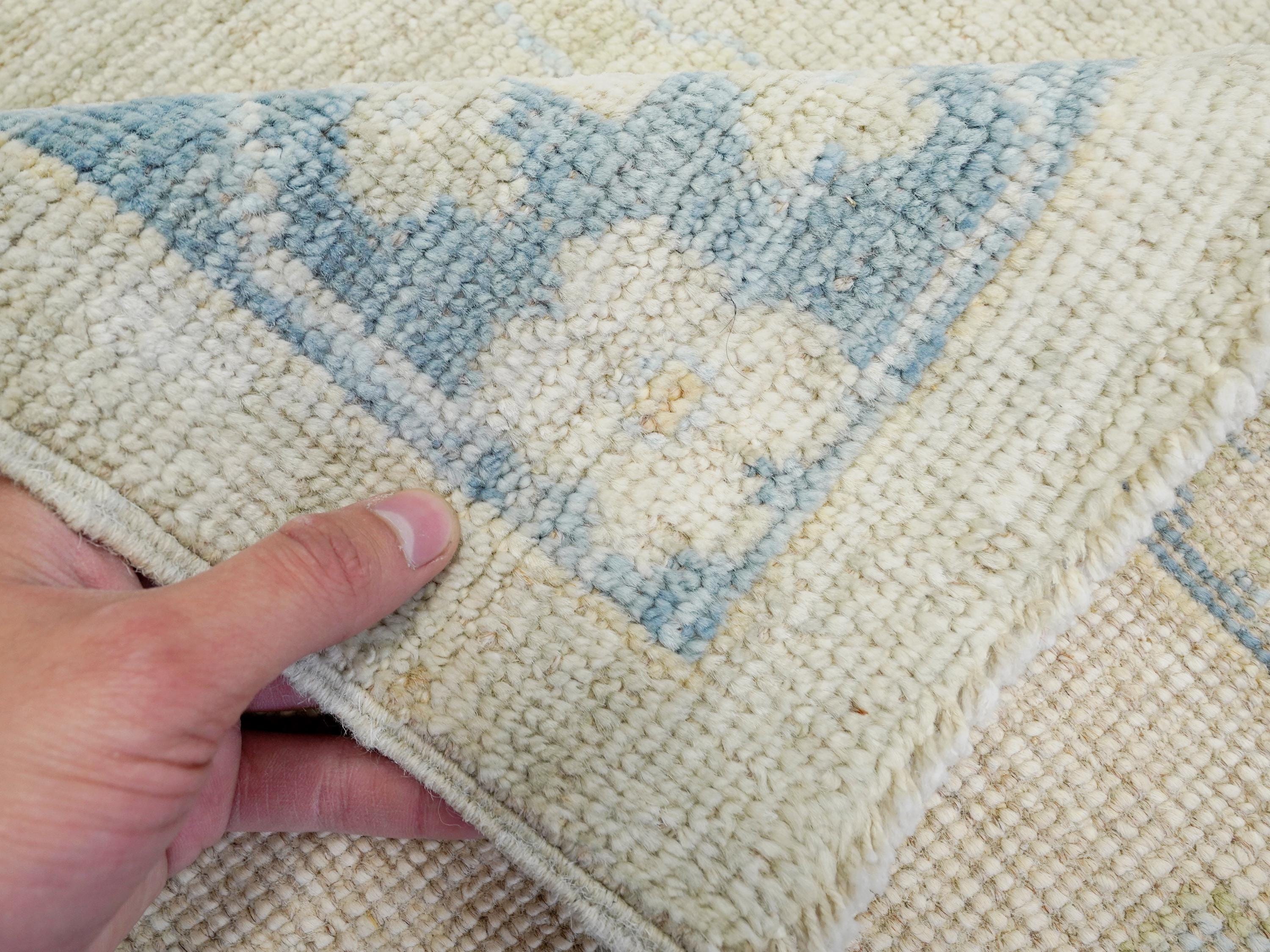 10x14 Ft Blue Oushak Rug - Hand Knotted Afghan Rug - Turkish Floral Design