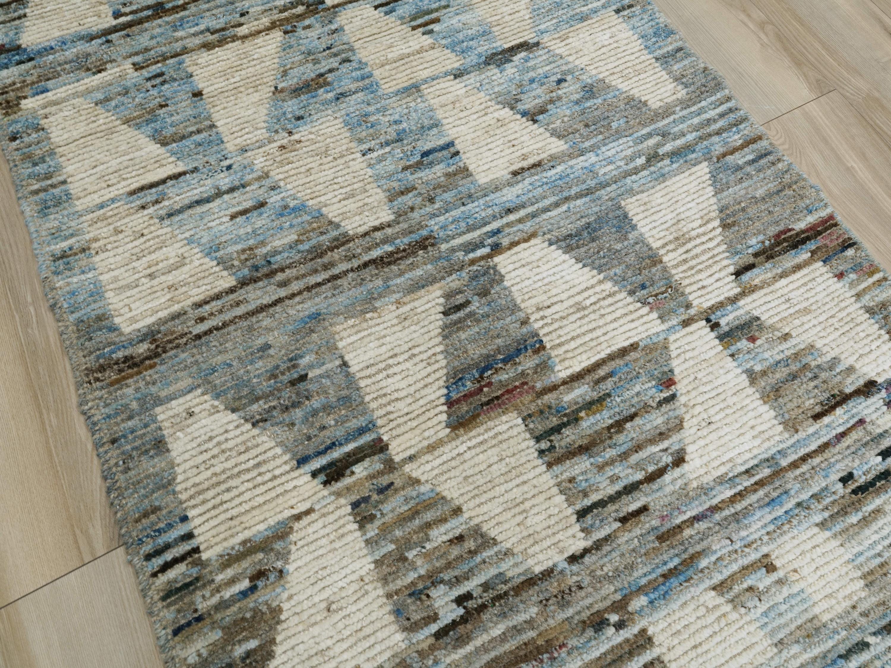 3x5 Ft Blue & White Moroccan Rug - Hand Knotted Area Rug