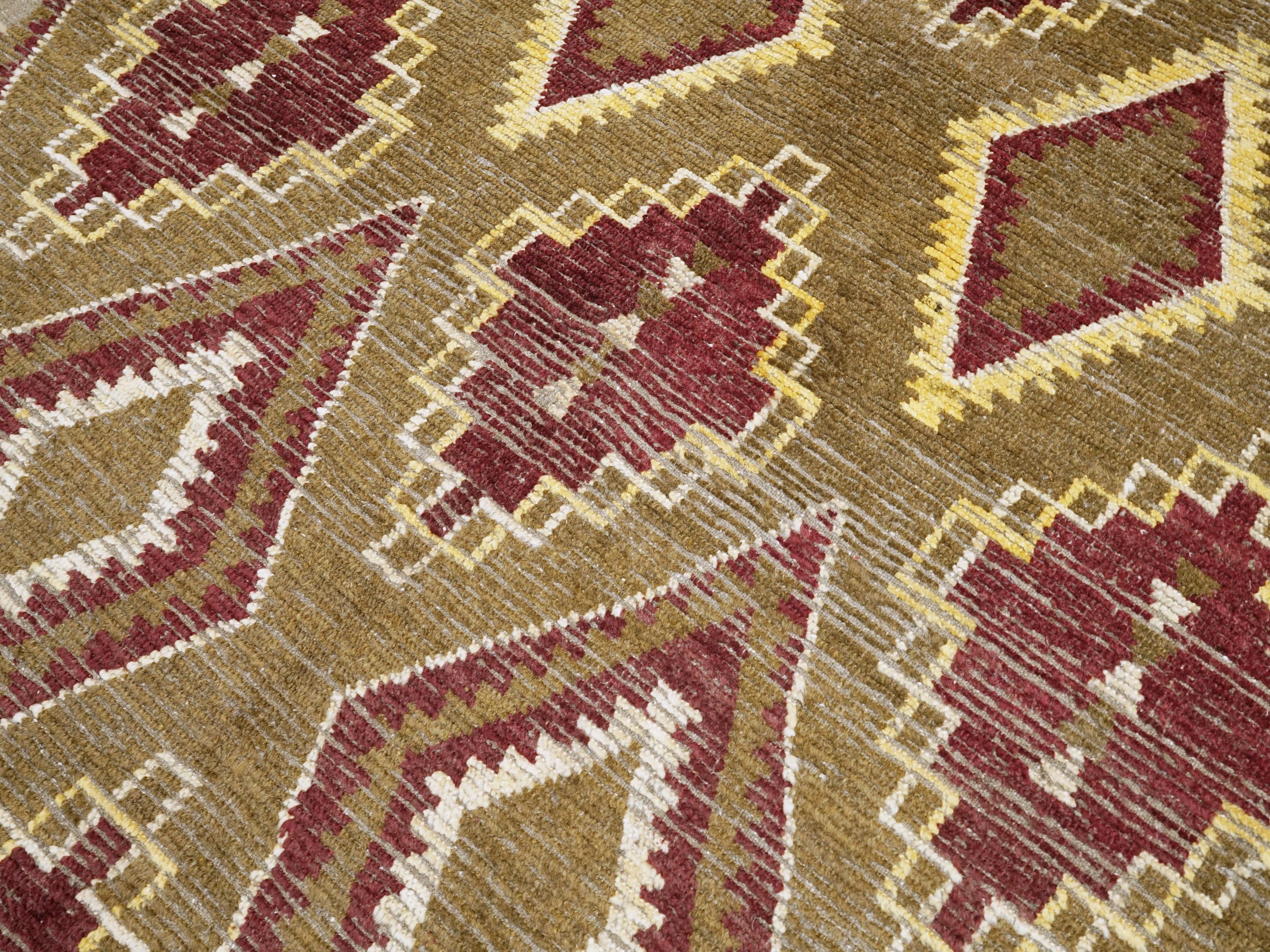 6x9 Ft Brown & Red Moroccan Rug - Hand Knotted Tribal Design