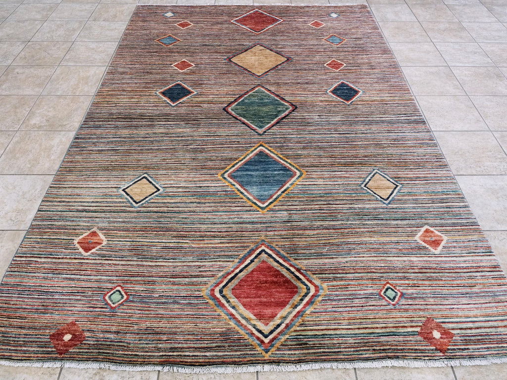 7x10 Multicolor Gabbeh Rug - Afghan Wool Area Rug - Contemporary Design