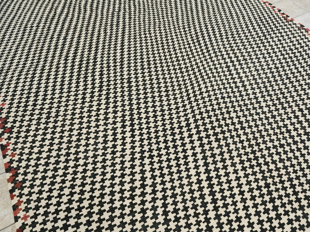 10x13 Ft Black & Beige Kilim Rug - Handmade Afghan Flatweave