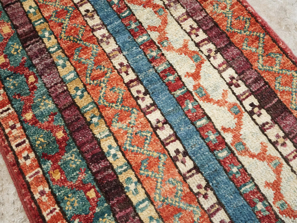 1x2 Ft Red Heriz Rug - Hand Knotted Ghazni Wool Oriental Doormat