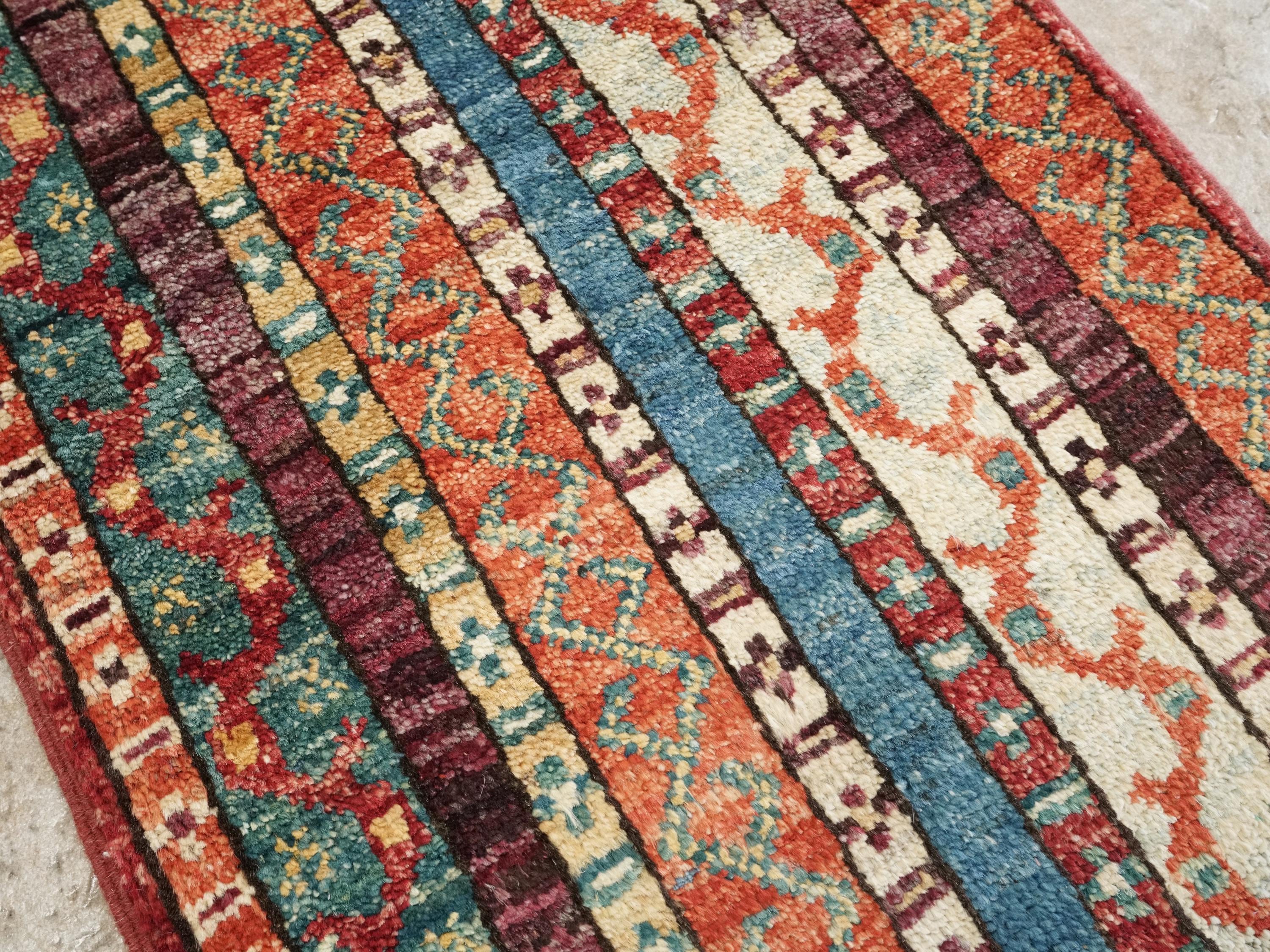 1x2 Ft Red Heriz Rug - Hand Knotted Ghazni Wool Oriental Doormat