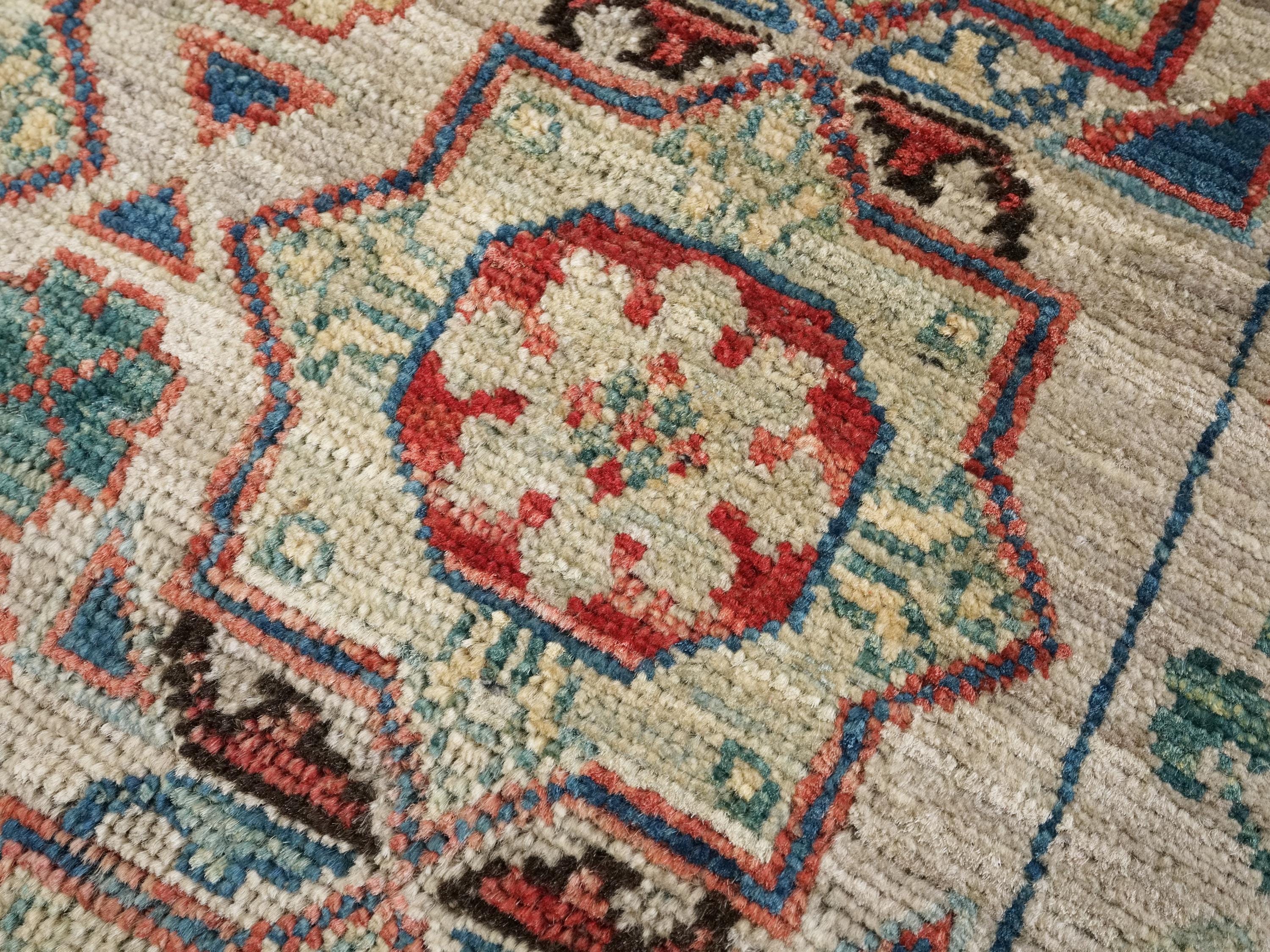 2x3 Ft Hand Knotted Beige Mamluk Rug - Ghazni Wool Oriental Rug