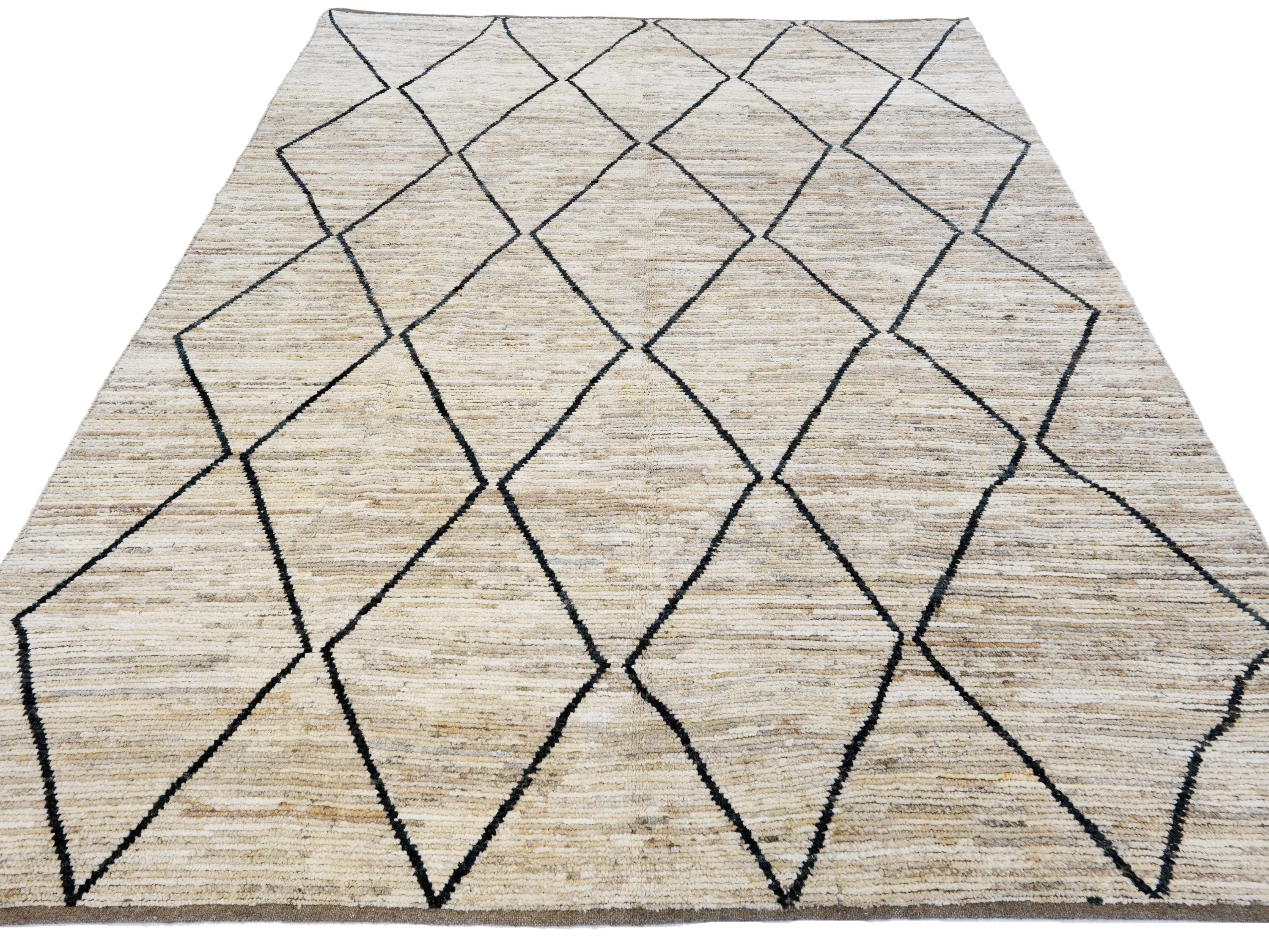 8x10 Ft Beige Moroccan Rug - Hand Knotted Wool Area Rug