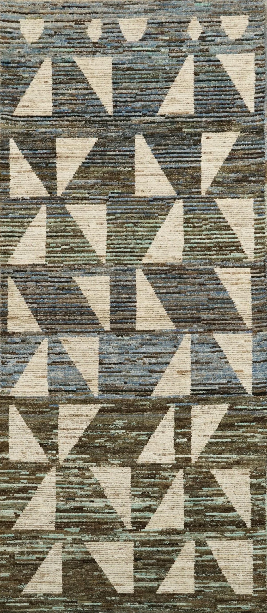 10 Ft White & Blue Handmade Moroccan Runner Rug - Contemporary Design