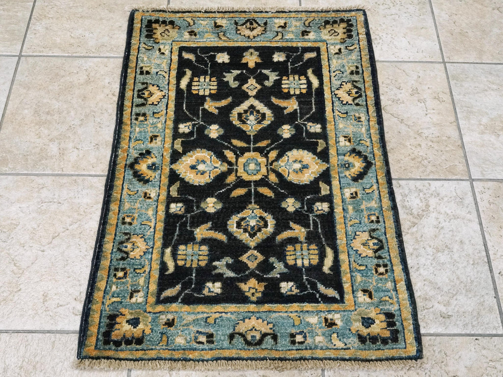 2x3 Black & Blue Serapi Rug - Floral Accent Rug