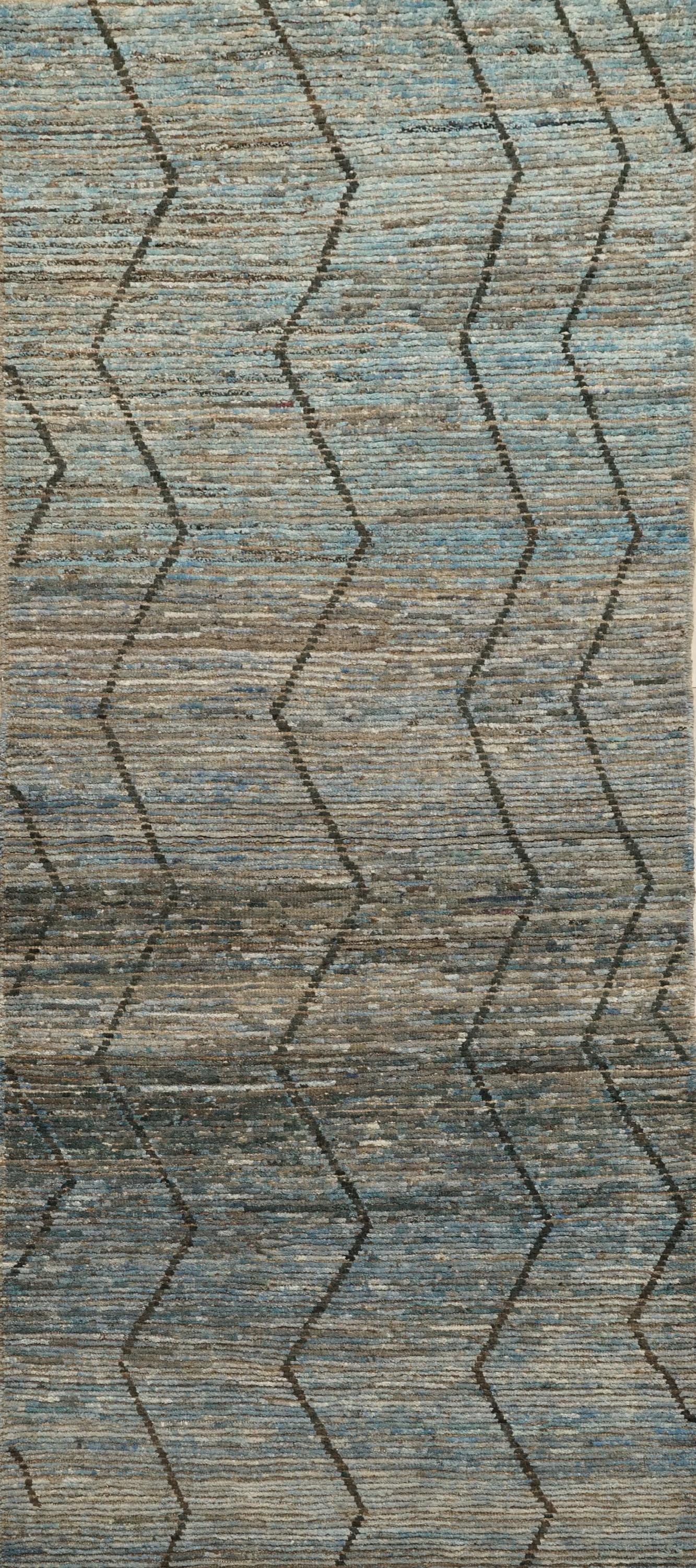 10 Ft Blue Moroccan Runner Rug - Afghan Handmade Rug