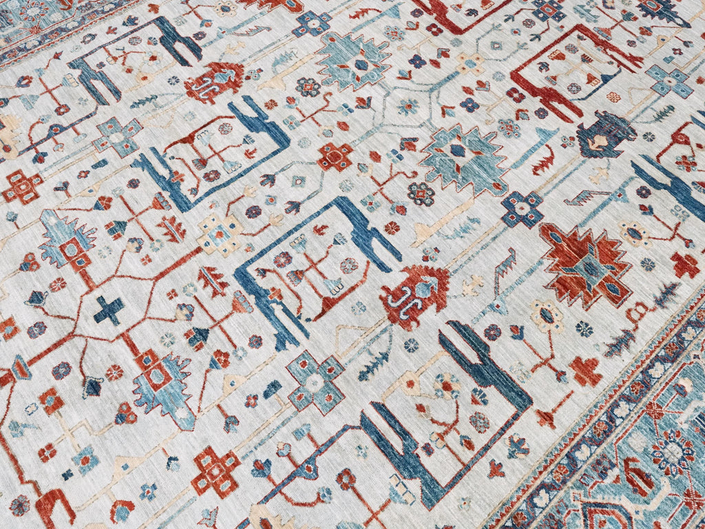 9x12 Ft Blue & Gray Heriz Rug - Afghan Wool Area Rug