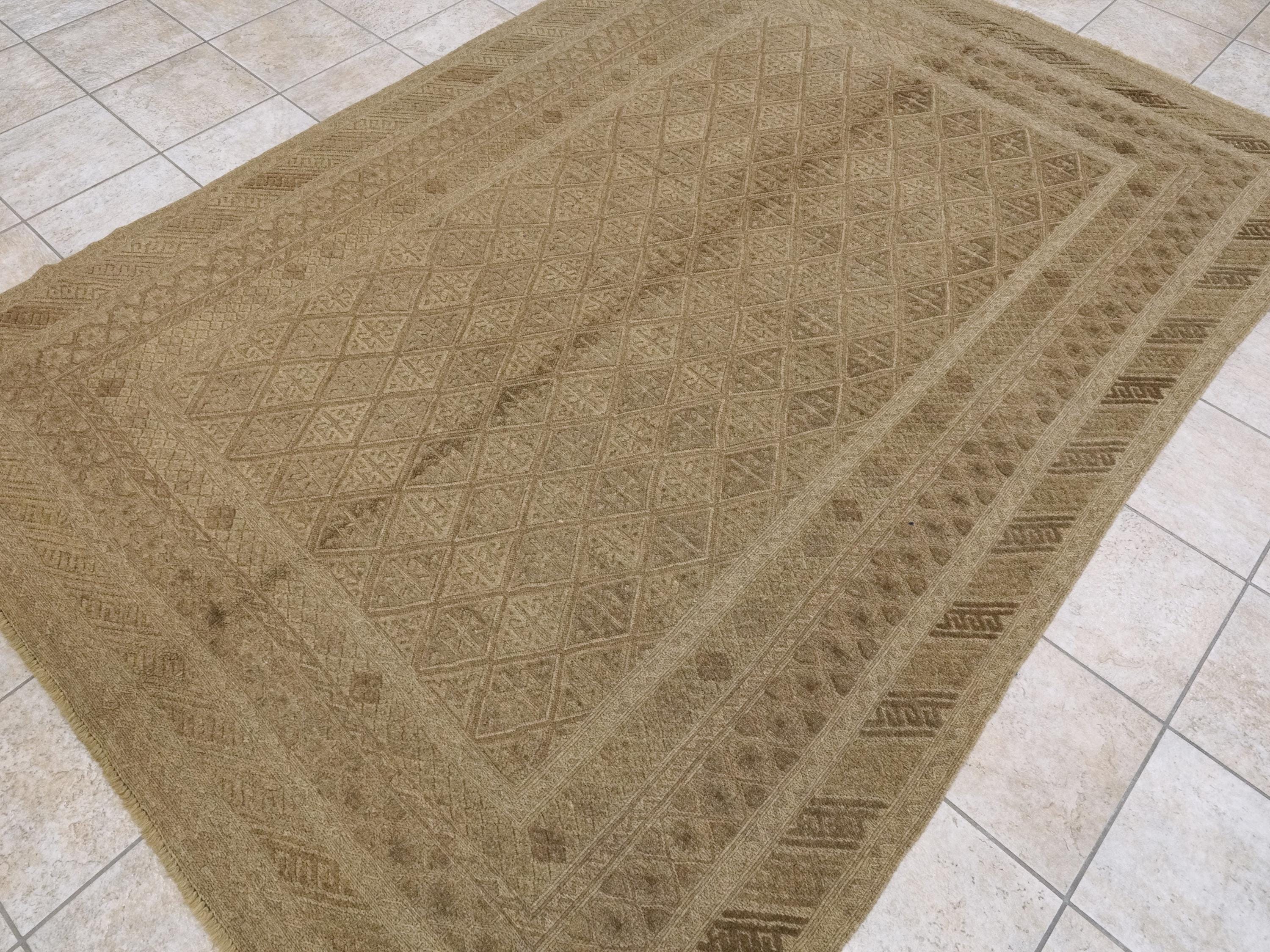 6x9 FT Vintage Hand Knotted Wool Kilim Rug - Brown Tribal Area Rug