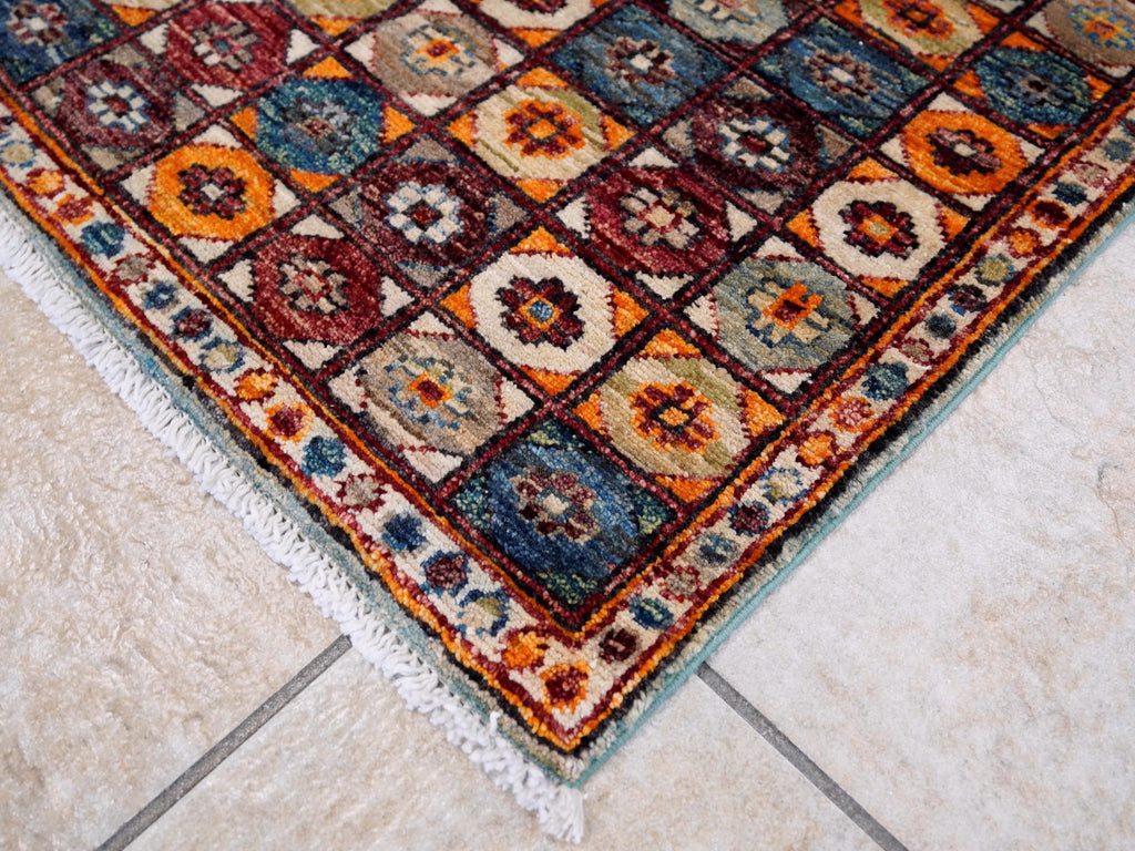 2x5 Ft Blue & Orange Heriz Rug - Hand Knotted Small Runner