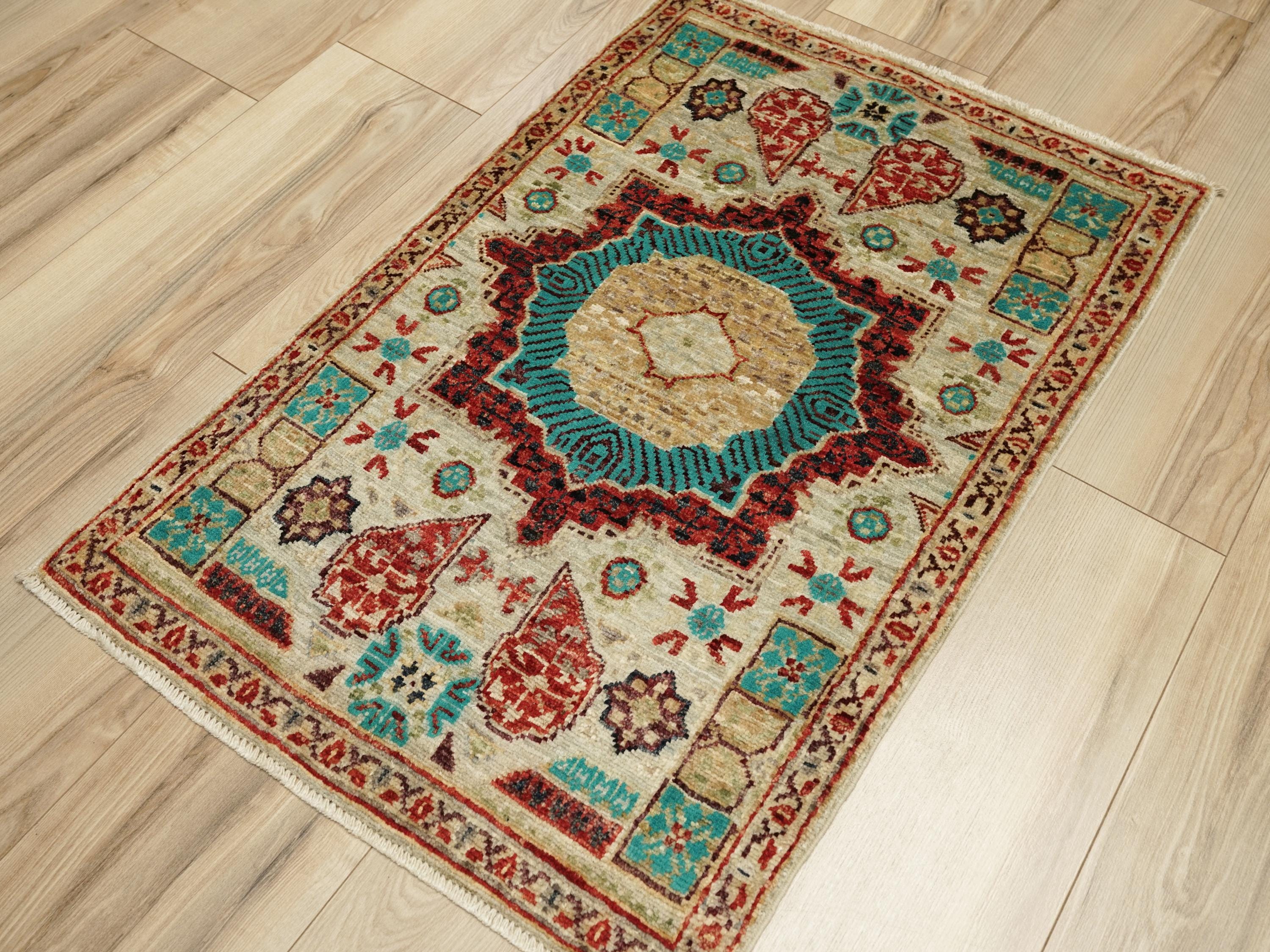 2x3 Ft Beige Mamluk Rug - Hand Knotted Oriental Rug