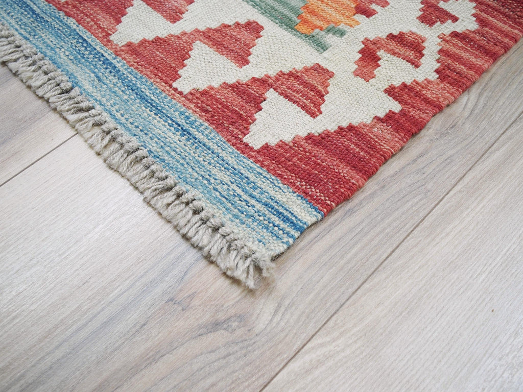 7x10 Ft Maimana Kilim Rug - Green & Blue Flat Weave Tribal Rug