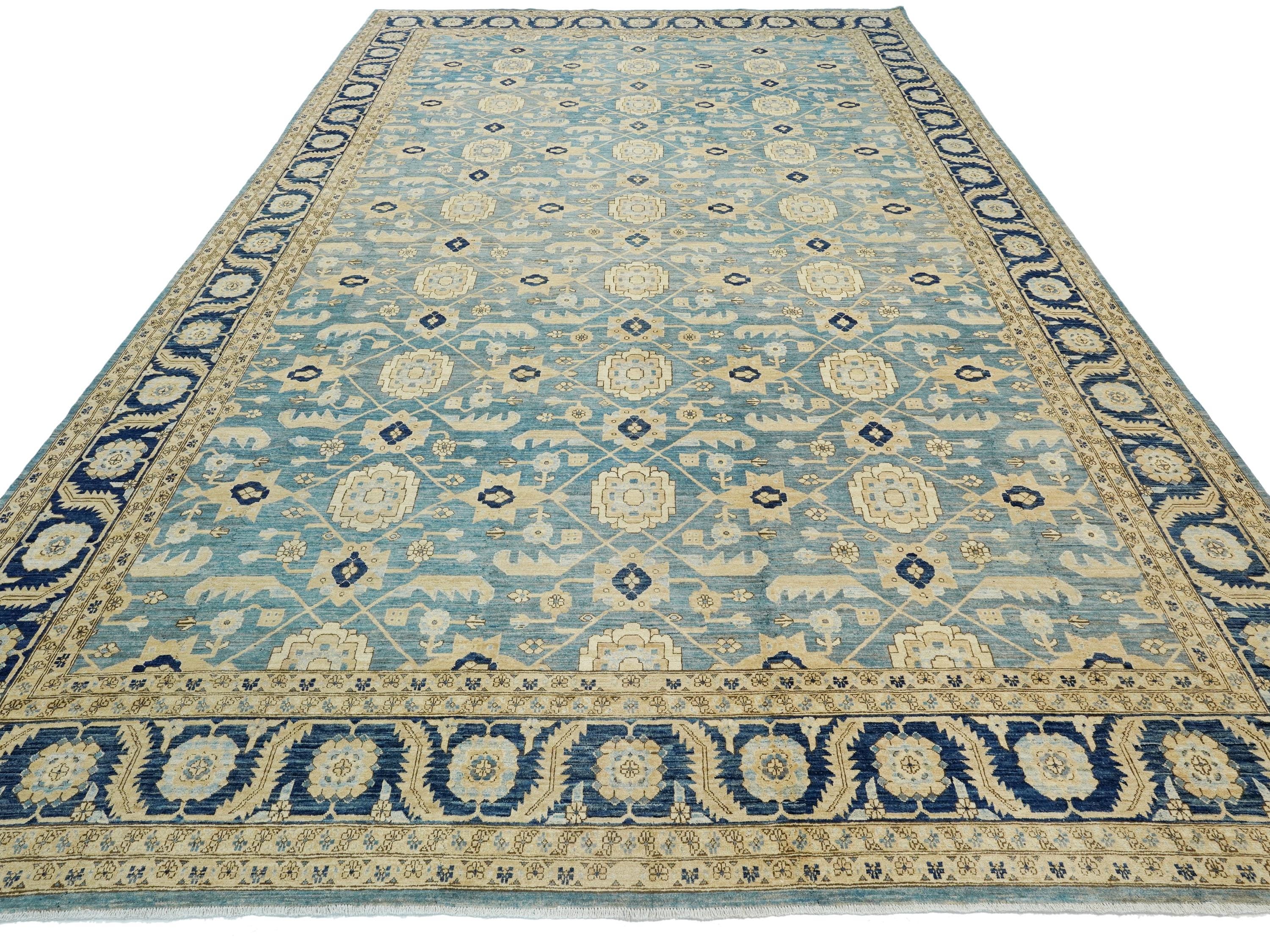 12x17 Ft Blue Serapi Rug - Afghan Antique Rug - Persian Design