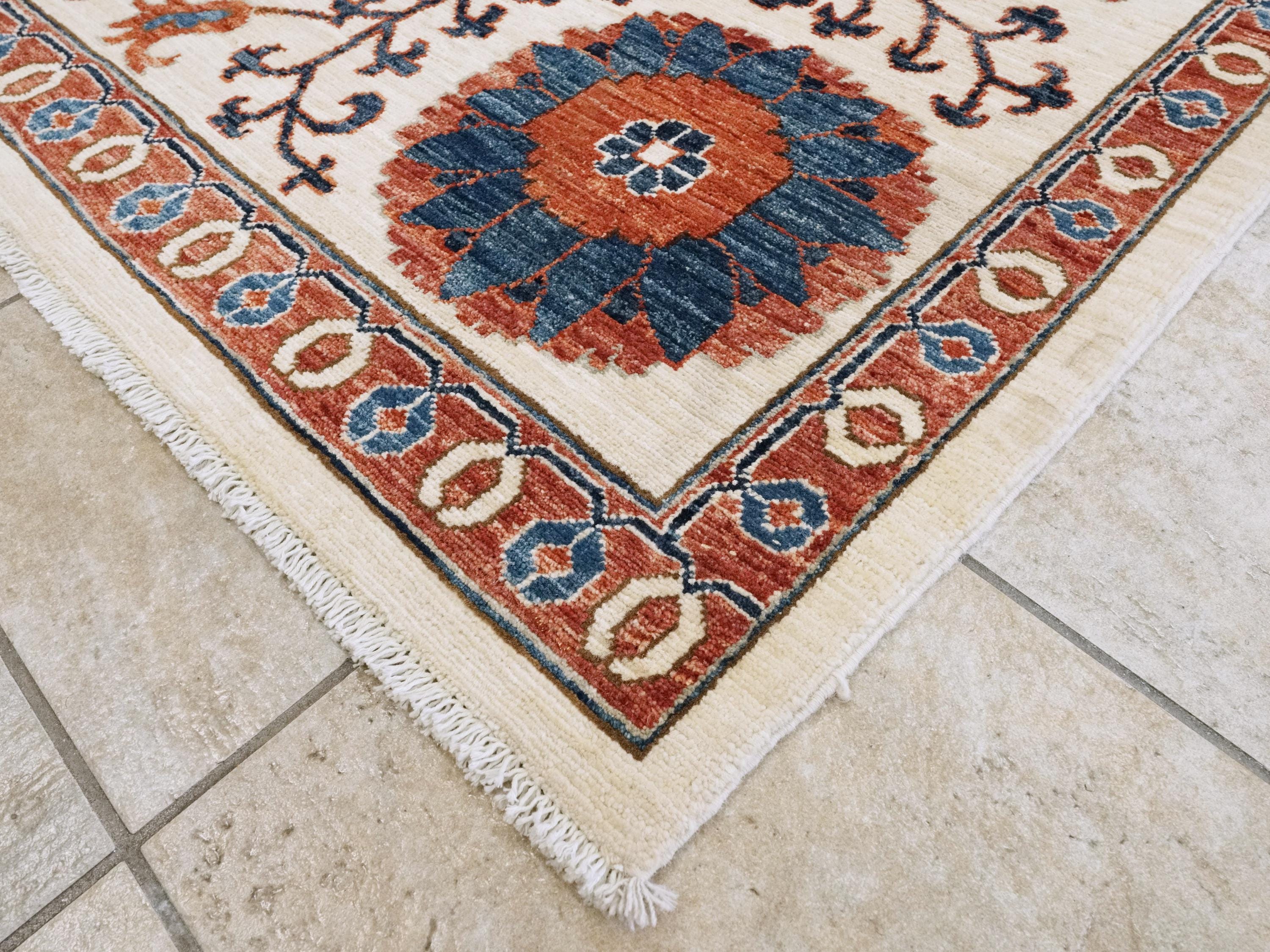9x12 Ft Beige Wool Suzani Rug - Afghan Handmade Oriental Design