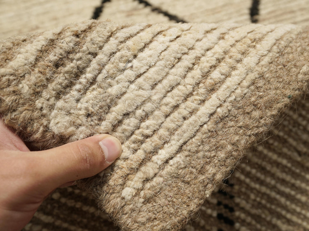 15 Ft Handmade Wool Moroccan Runner Rug: Beige Afghan Hallway Rug