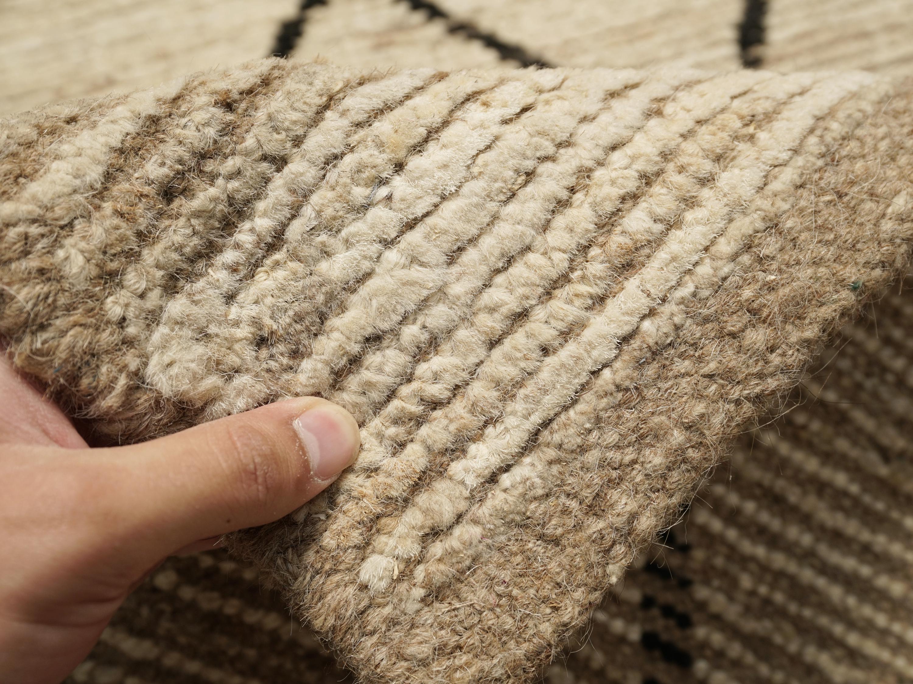 15 Ft Handmade Wool Moroccan Runner Rug: Beige Afghan Hallway Rug