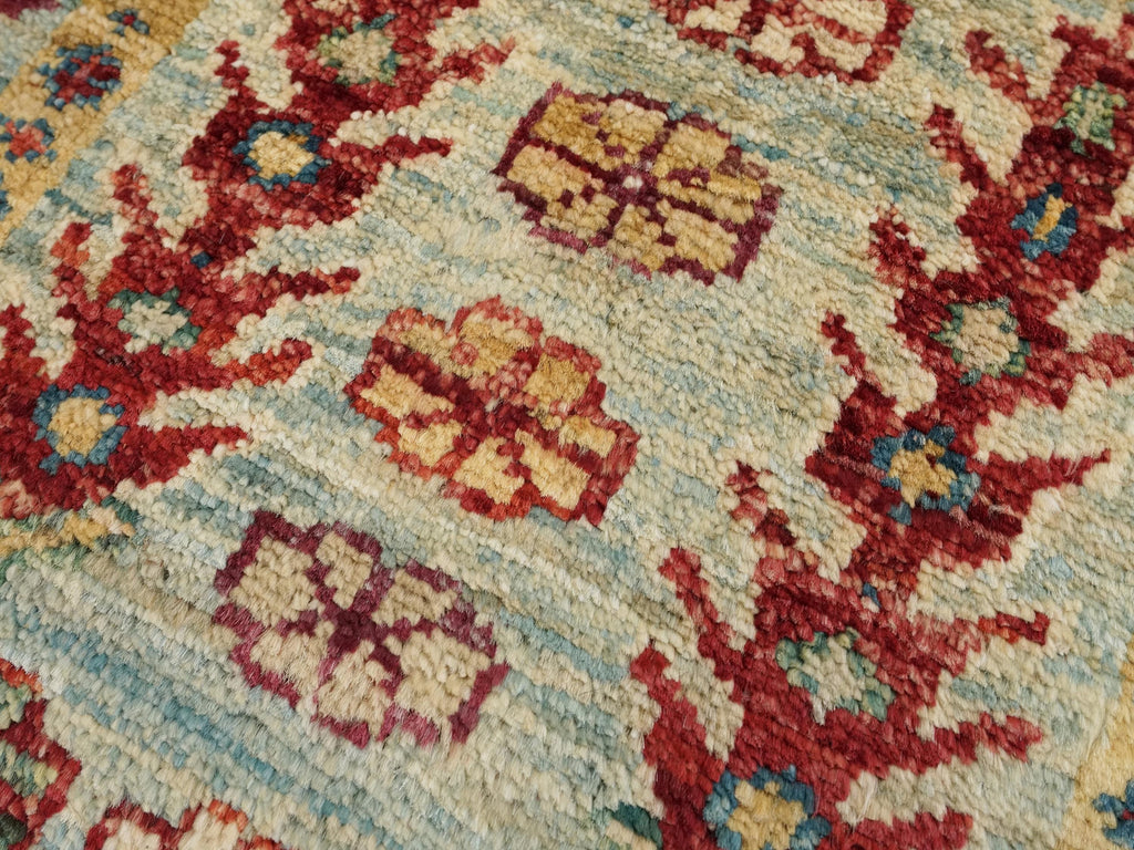 1x2 Ft Handmade Afghan Wool Rug - Blue Red Oriental Serapi Design